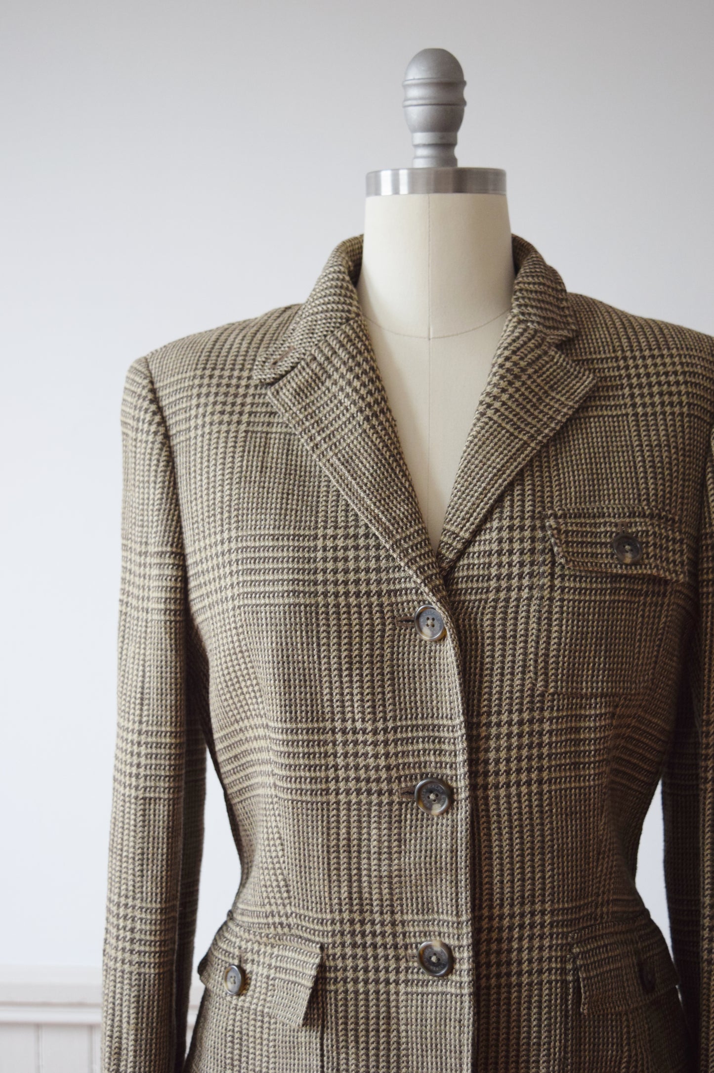 Ralph Lauren Essential Glen Plaid Linen Blazer | 1990s Vintage Blazer | M/L