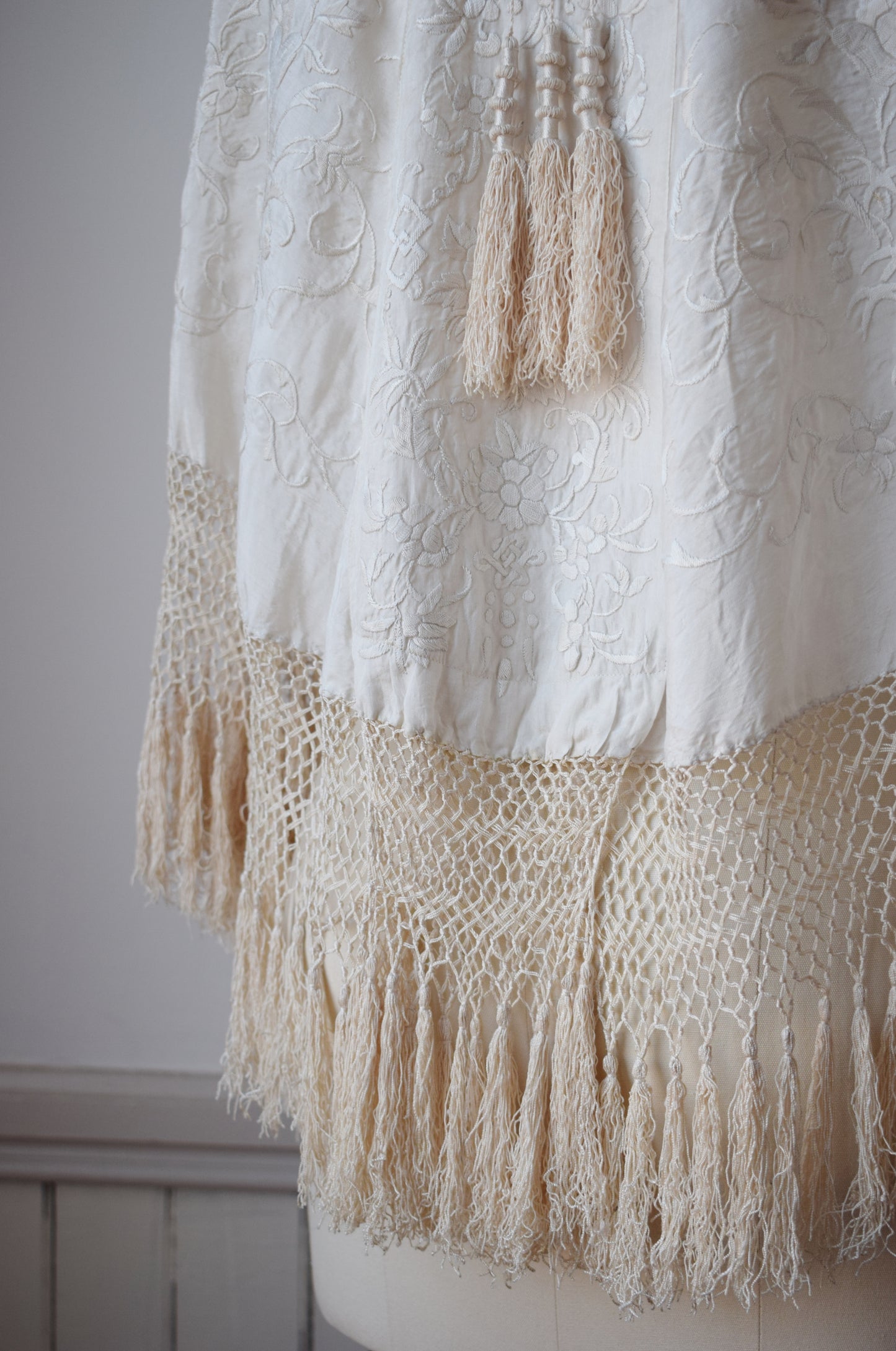 Antique Silk Piano Shawl Cape | OS