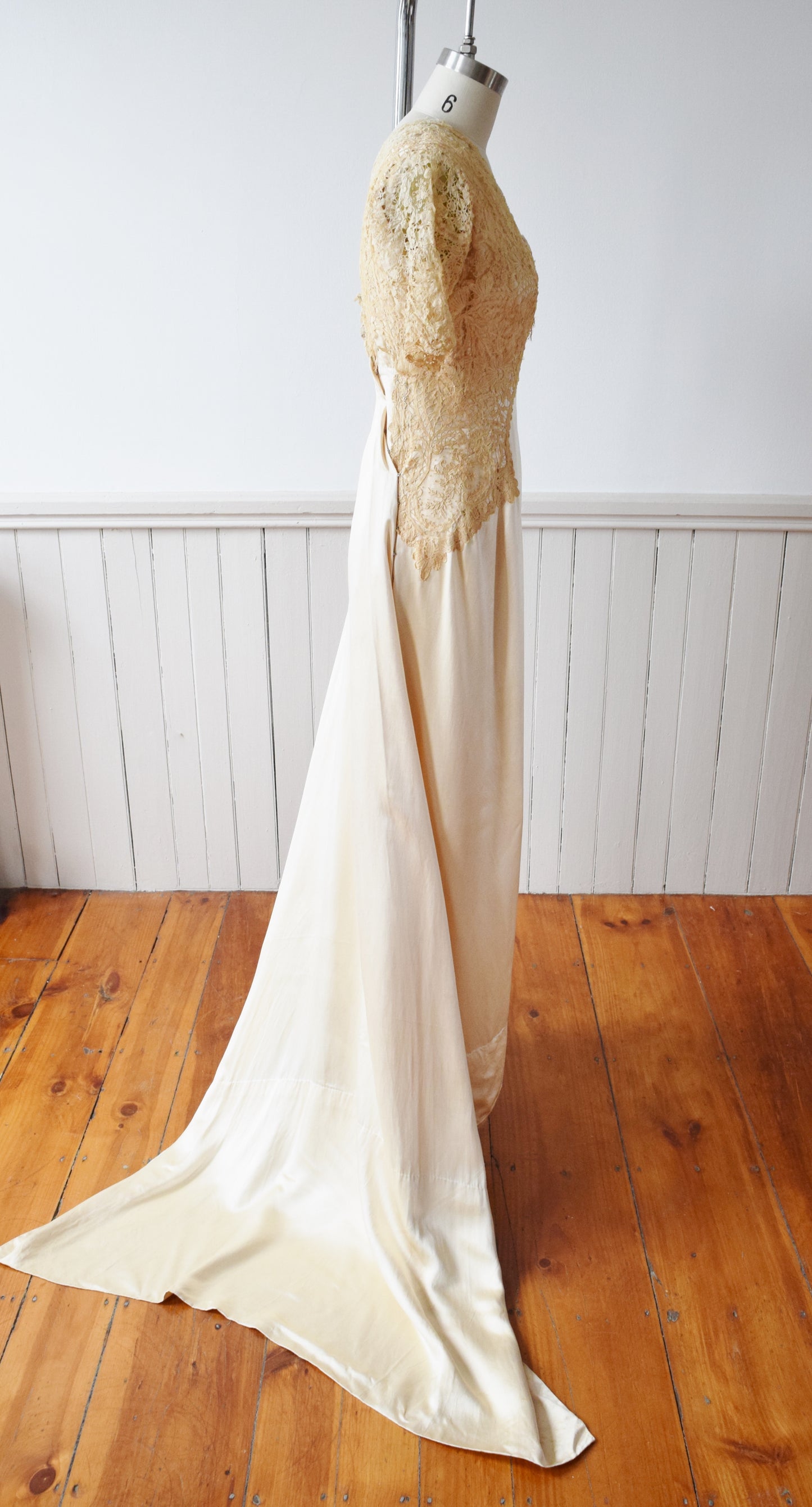 Antique Silk Satin and Lace Edwardian Wedding Gown | 1910s | XS