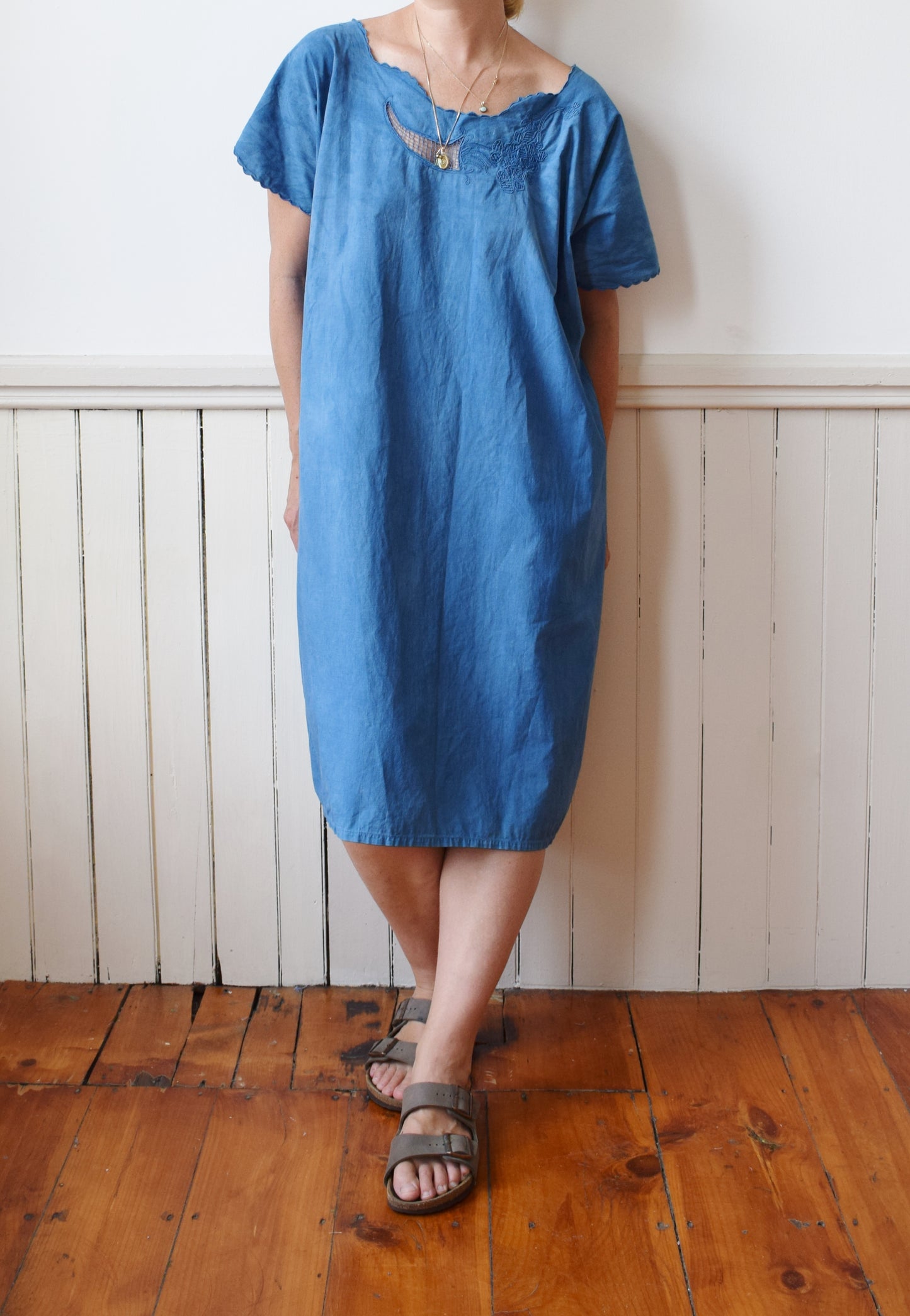 Antique Cotton Dress Dip Dyed in Natural Indigo | XL