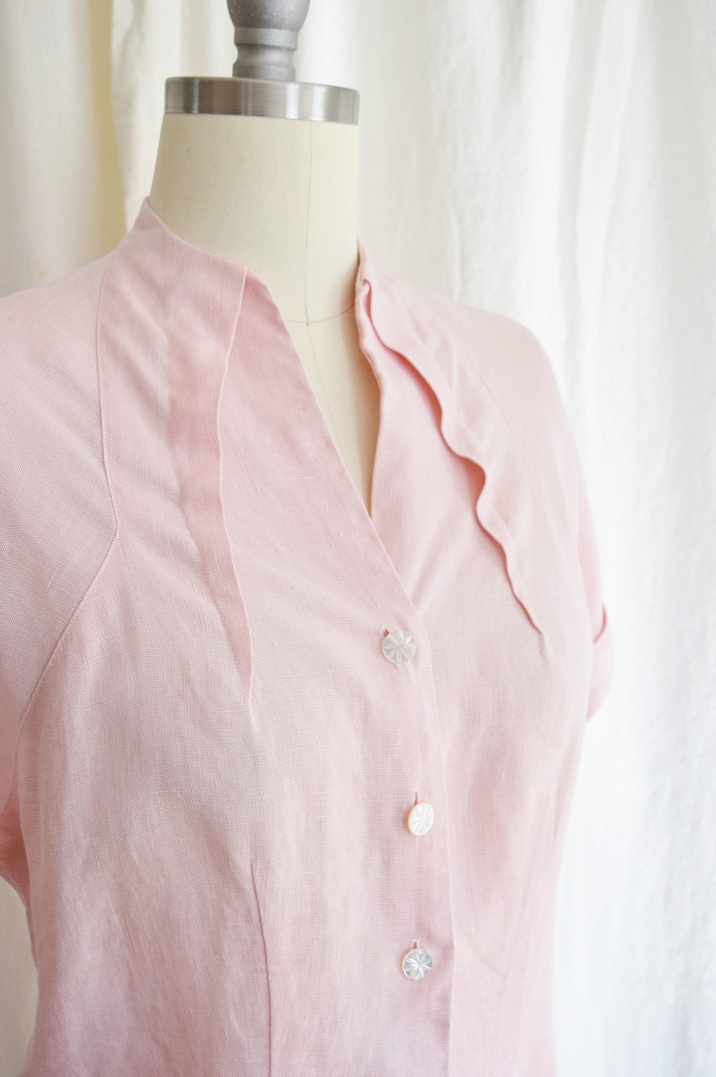 1950s Pink Linen Tailored Blouse
