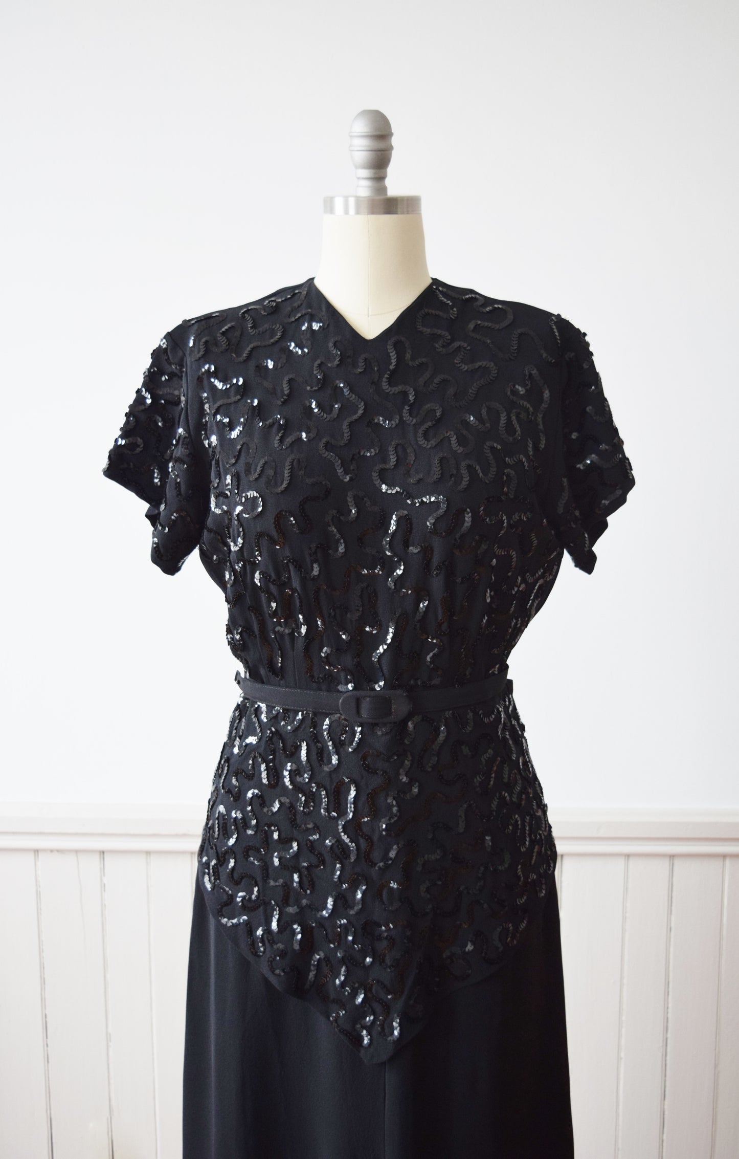 1940s Sequined Black Rayon Gown | M-L
