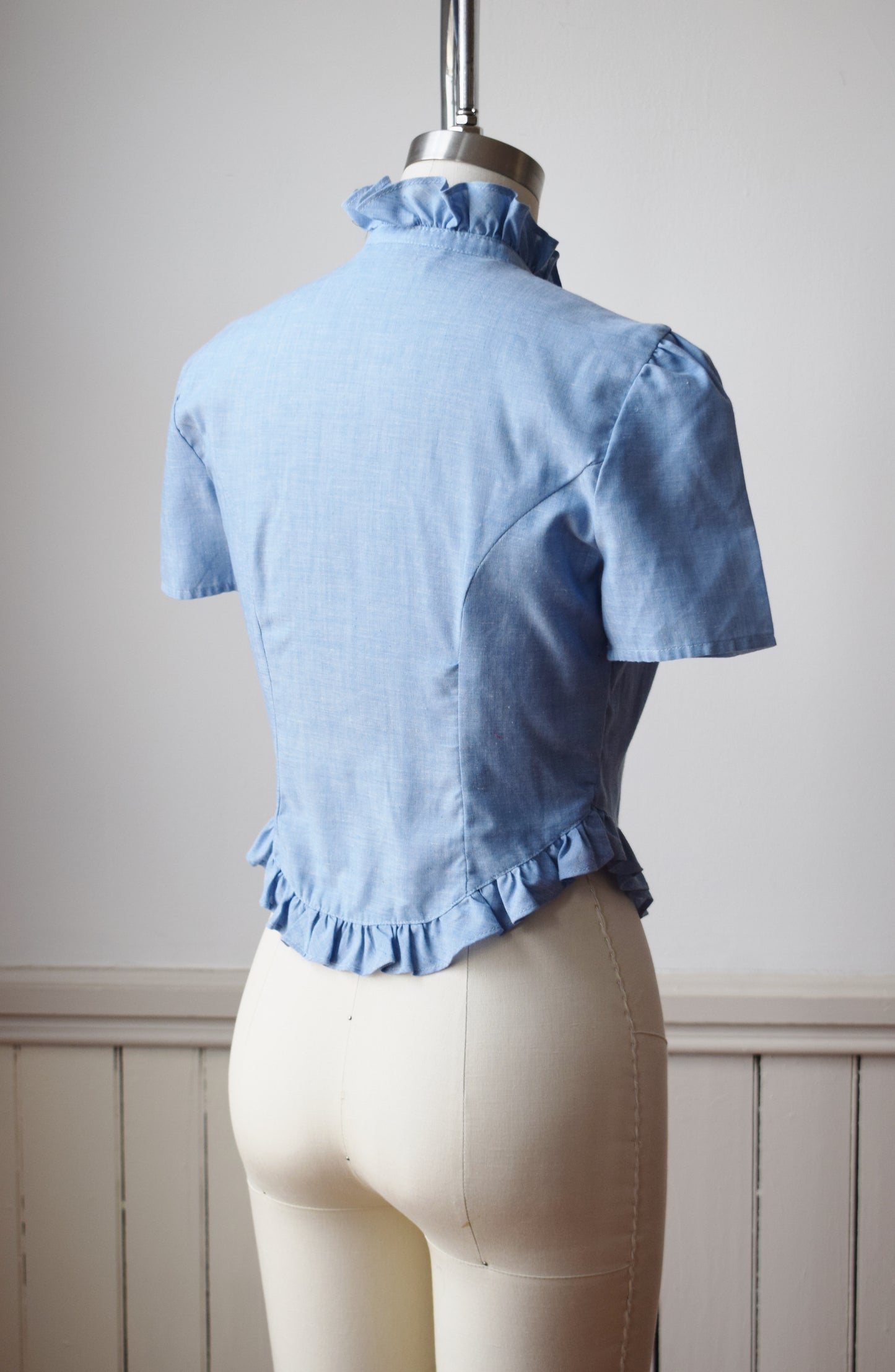 1970s Chambray Ruffle Blouse | XS/S