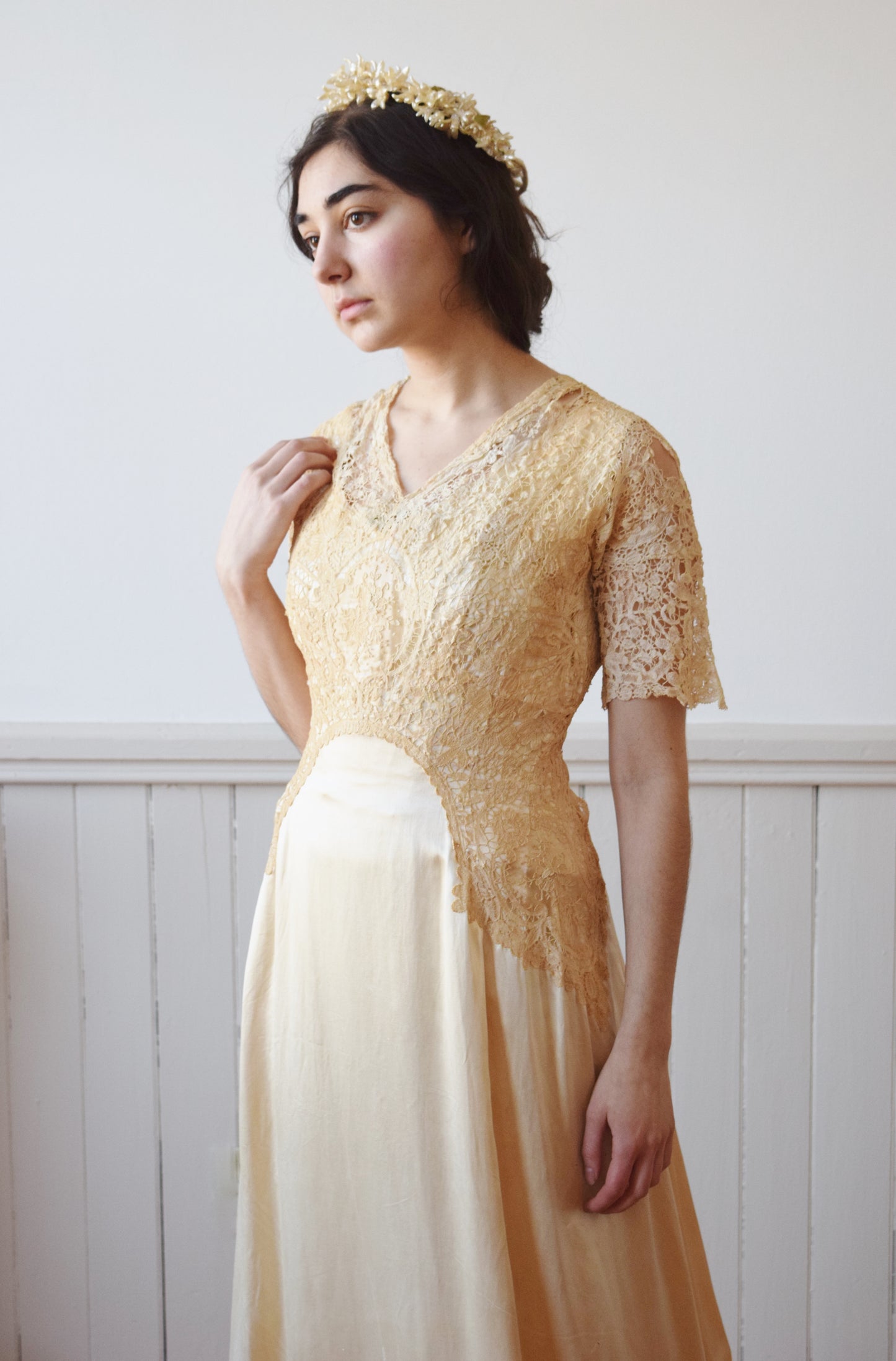 Antique Silk Satin and Lace Edwardian Wedding Gown | 1910s | XS