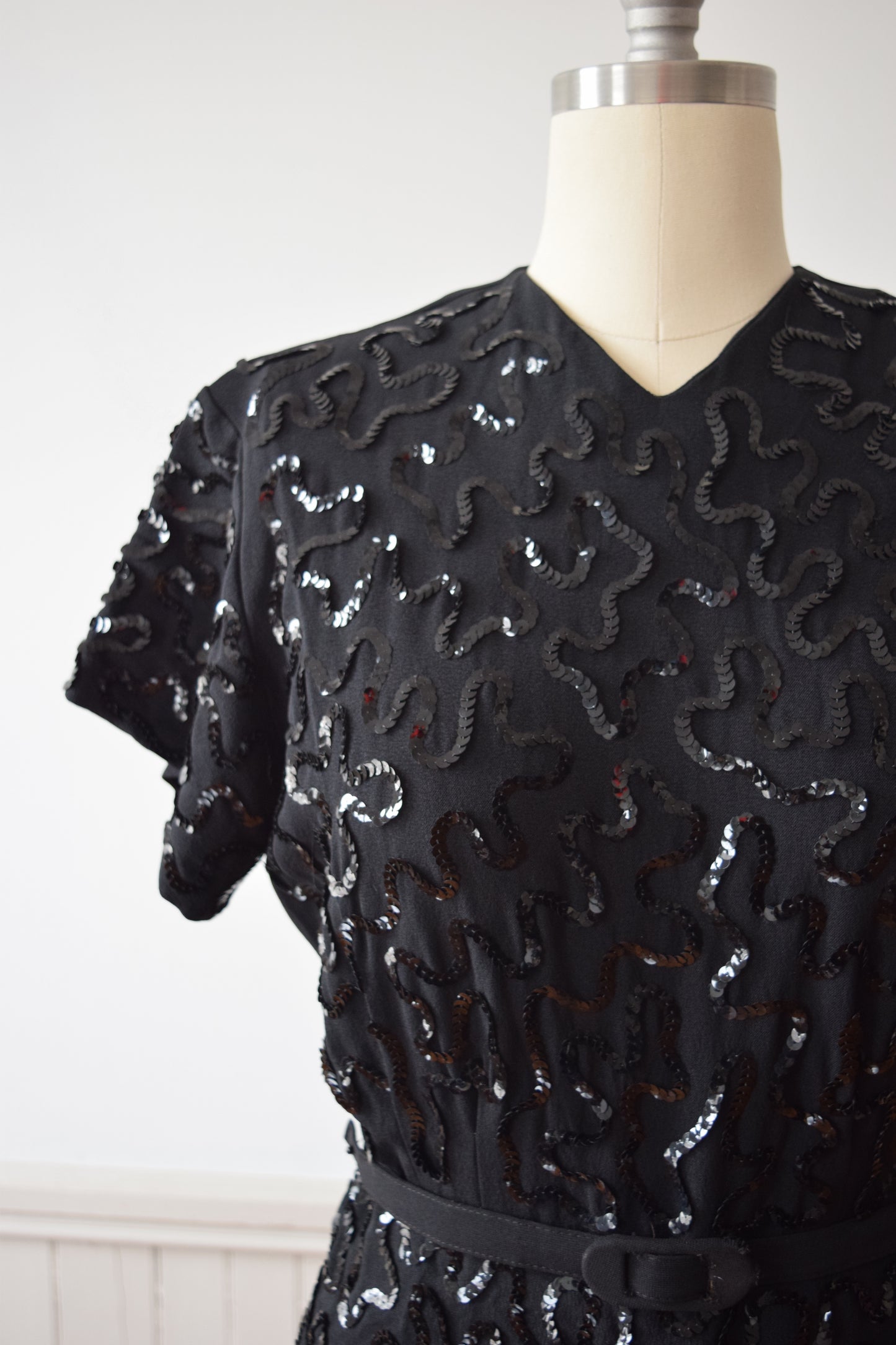 1940s Sequined Black Rayon Gown | M-L