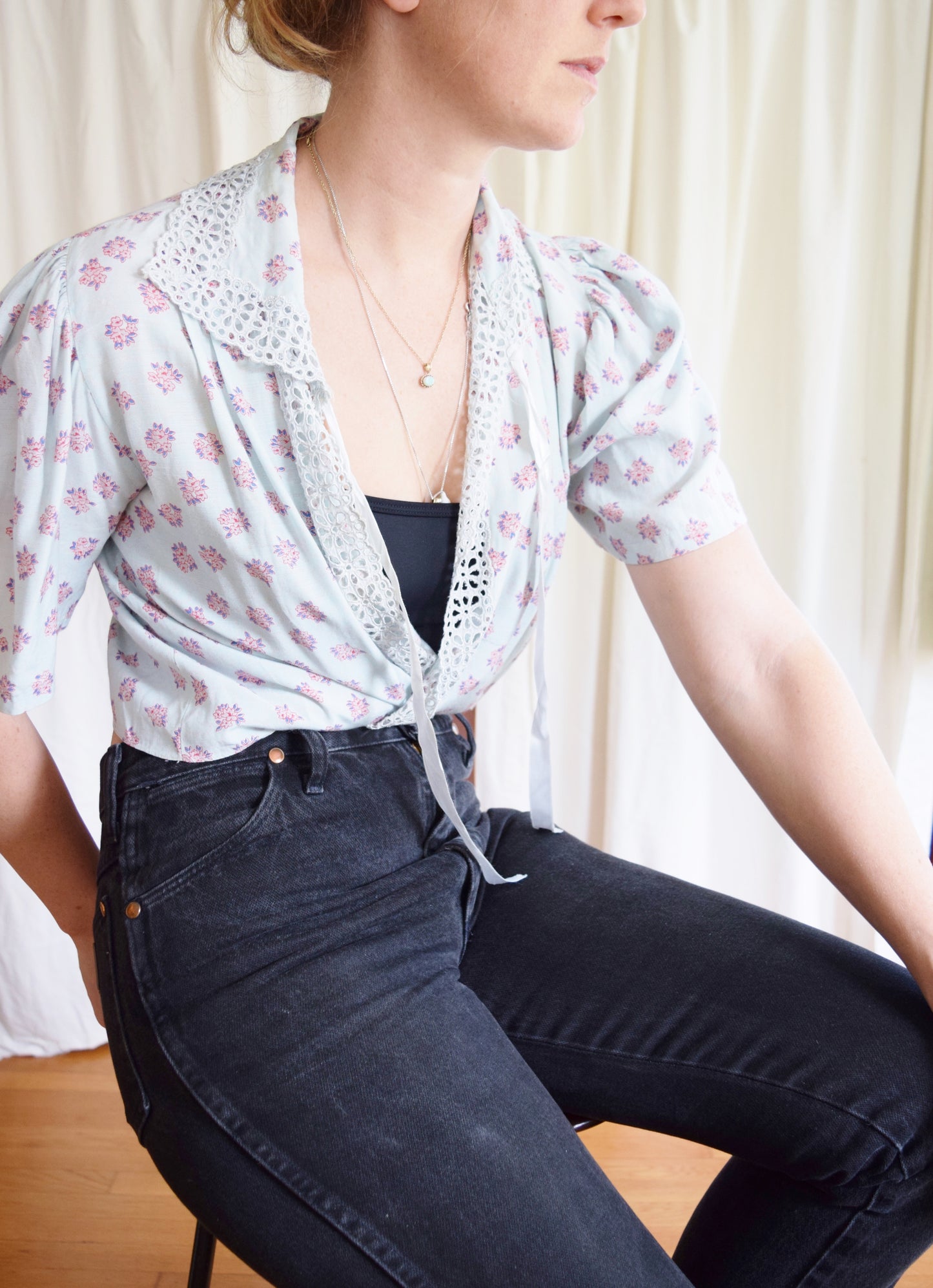 1930s/40s Cropped Floral Rayon Jacket | Bedjacket