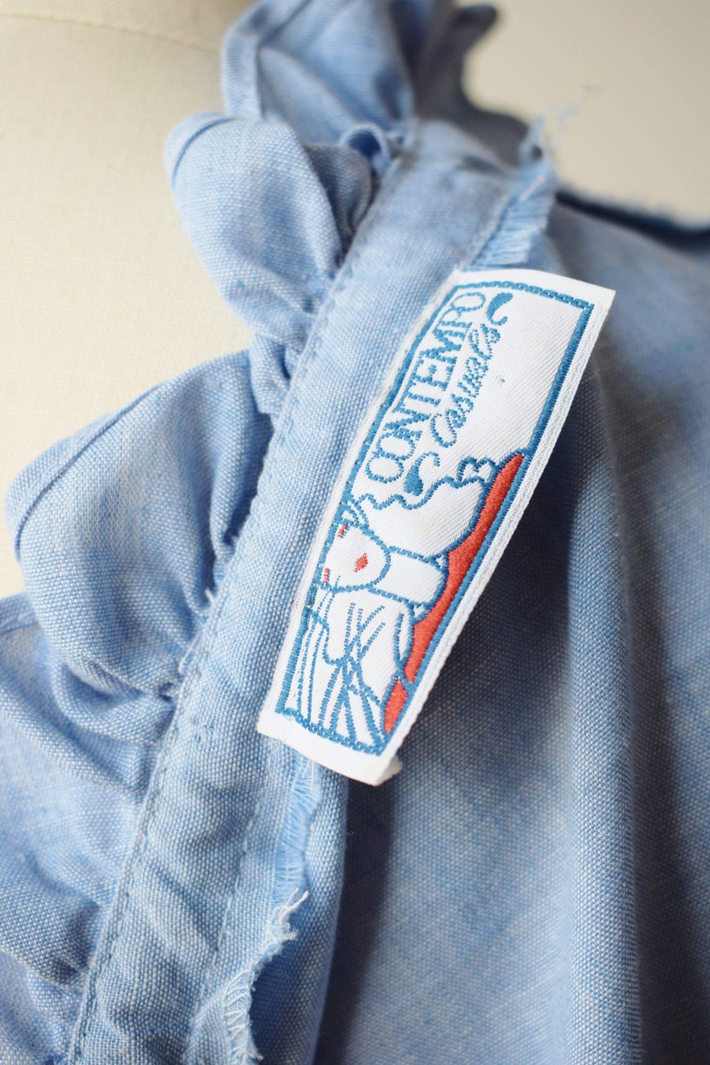 1970s Chambray Ruffle Blouse | XS/S