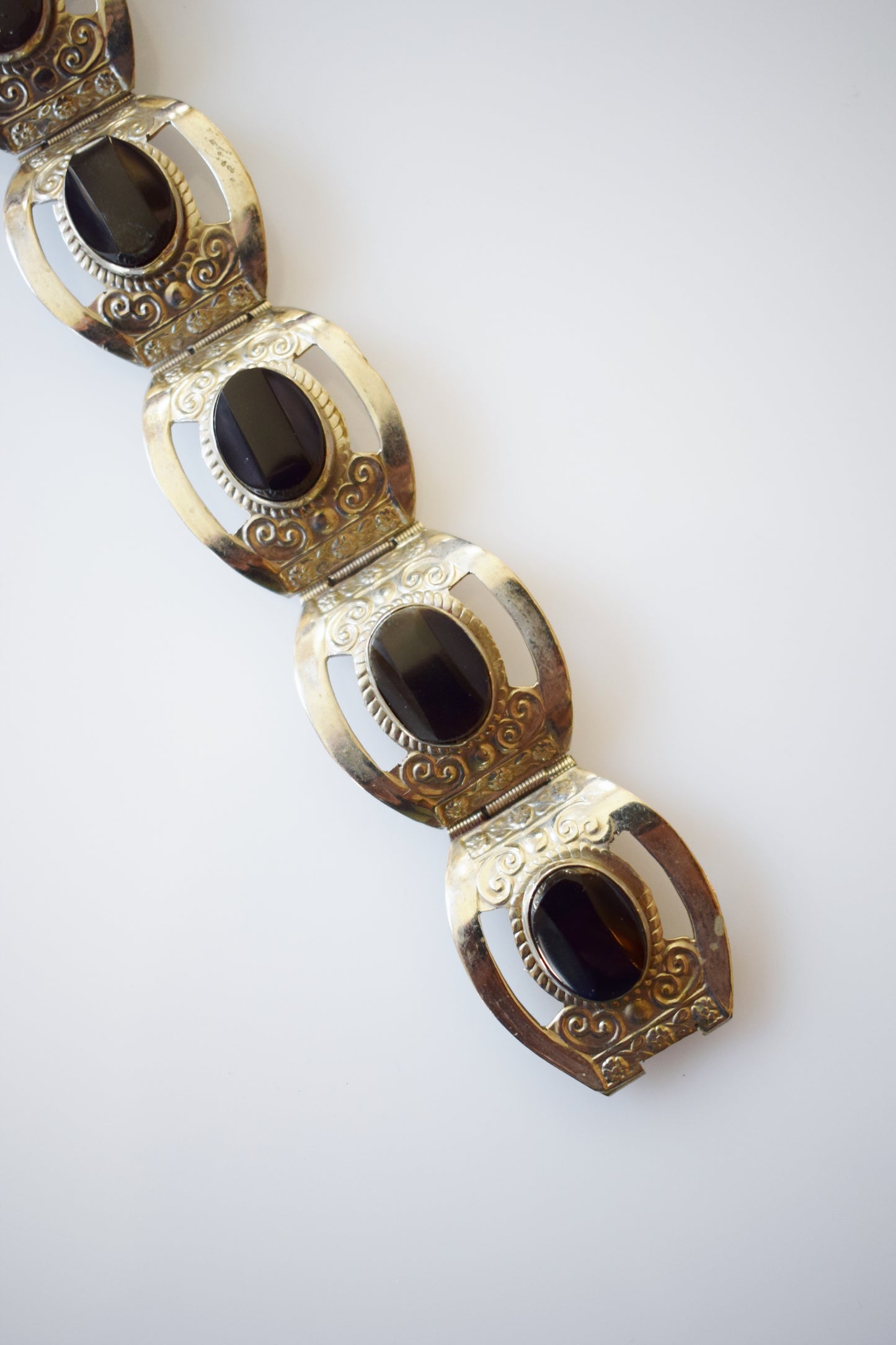 Vintage Mexican Sterling and Obsidian Bracelet