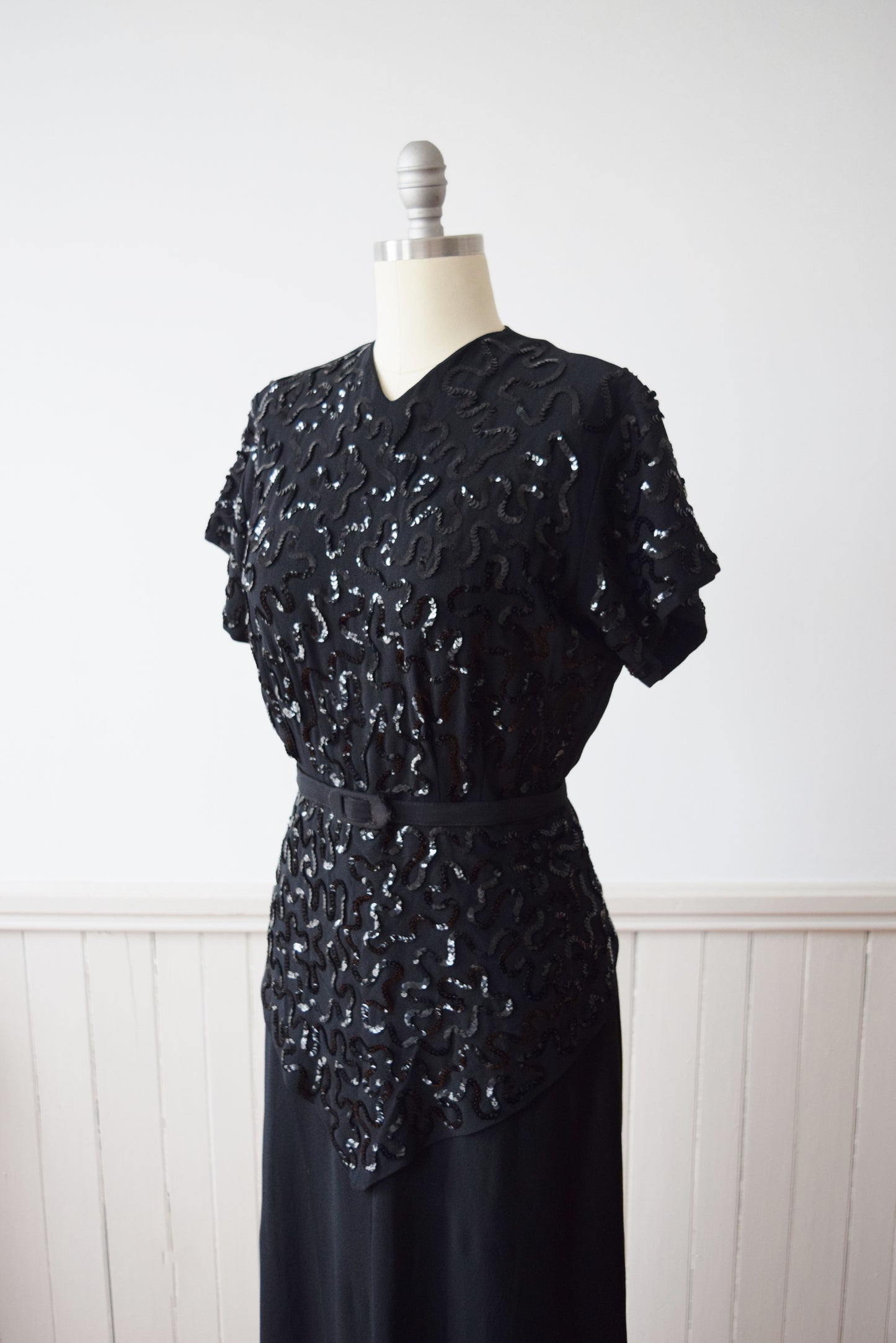 1940s Sequined Black Rayon Gown | M-L