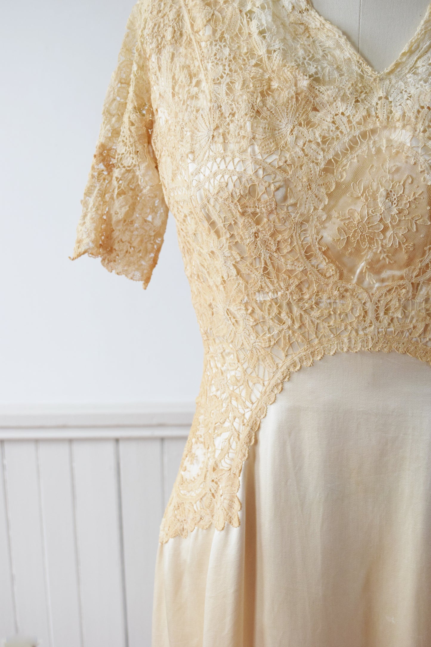Antique Silk Satin and Lace Edwardian Wedding Gown | 1910s | XS