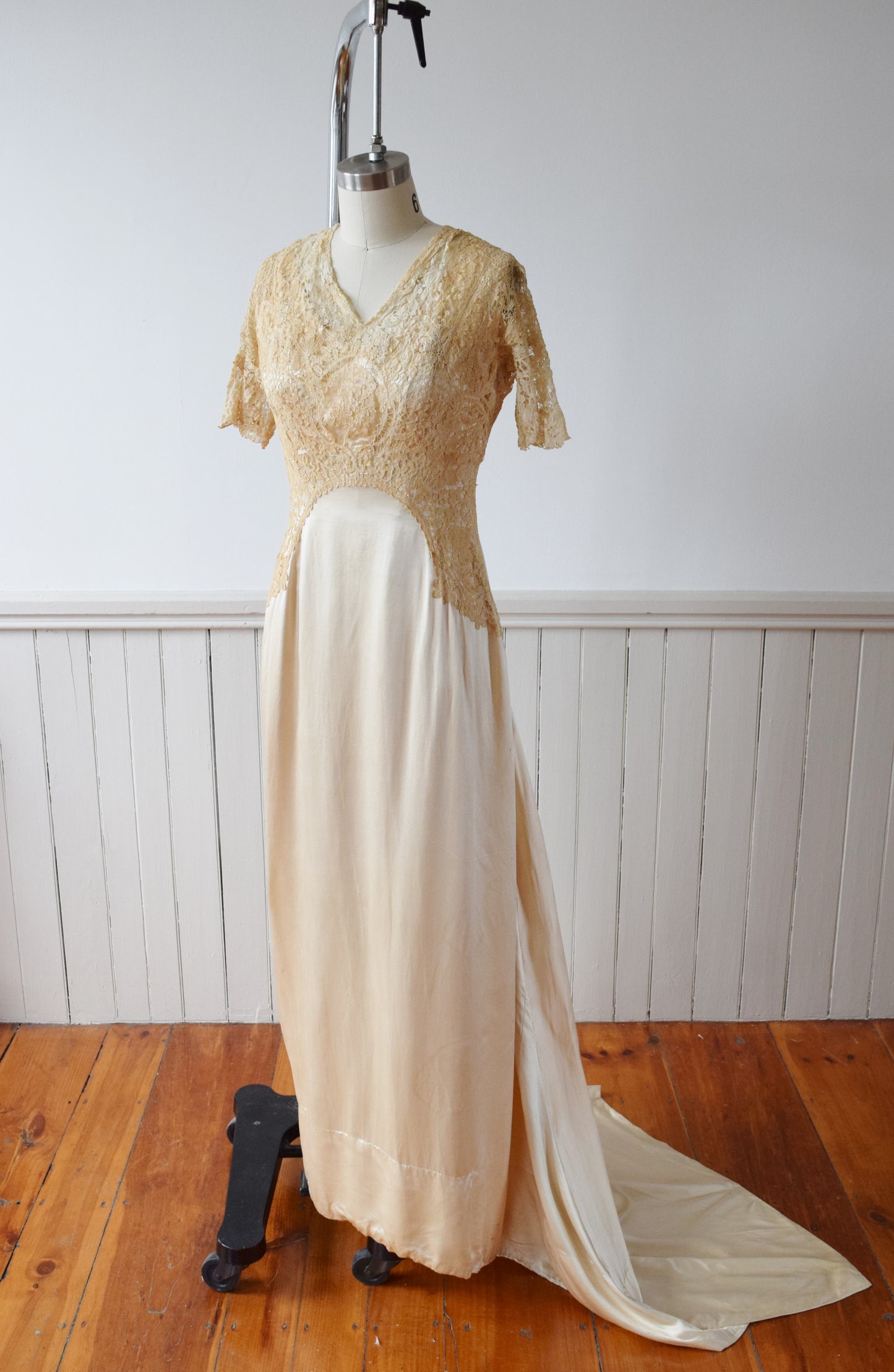 Antique Silk Satin and Lace Edwardian Wedding Gown | 1910s | XS