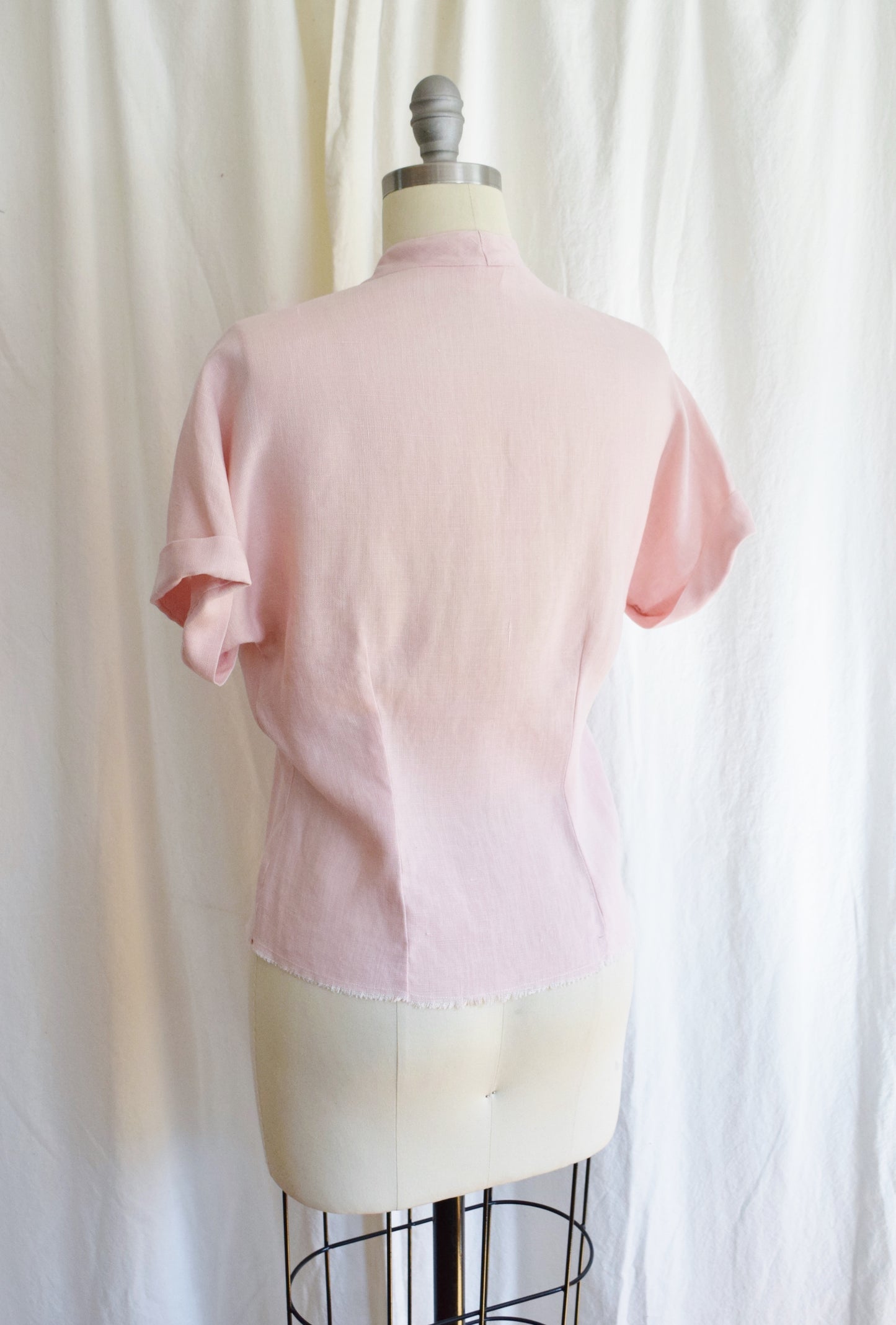 1950s Pink Linen Tailored Blouse
