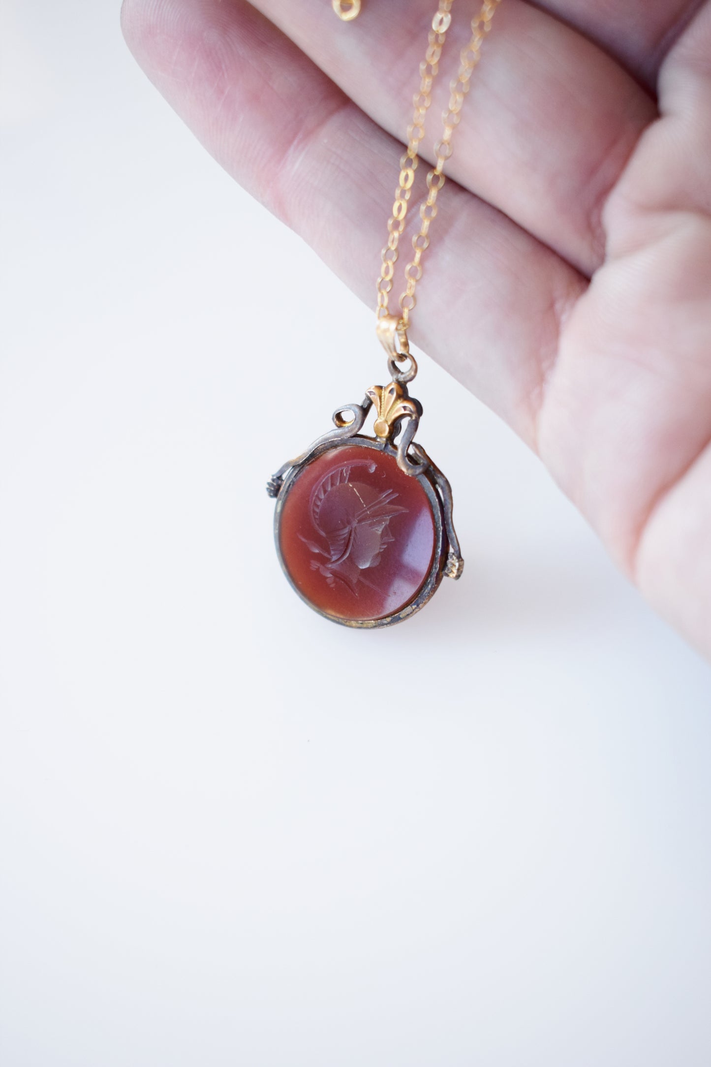 Antique Carnelian Intaglio Pendant Necklace