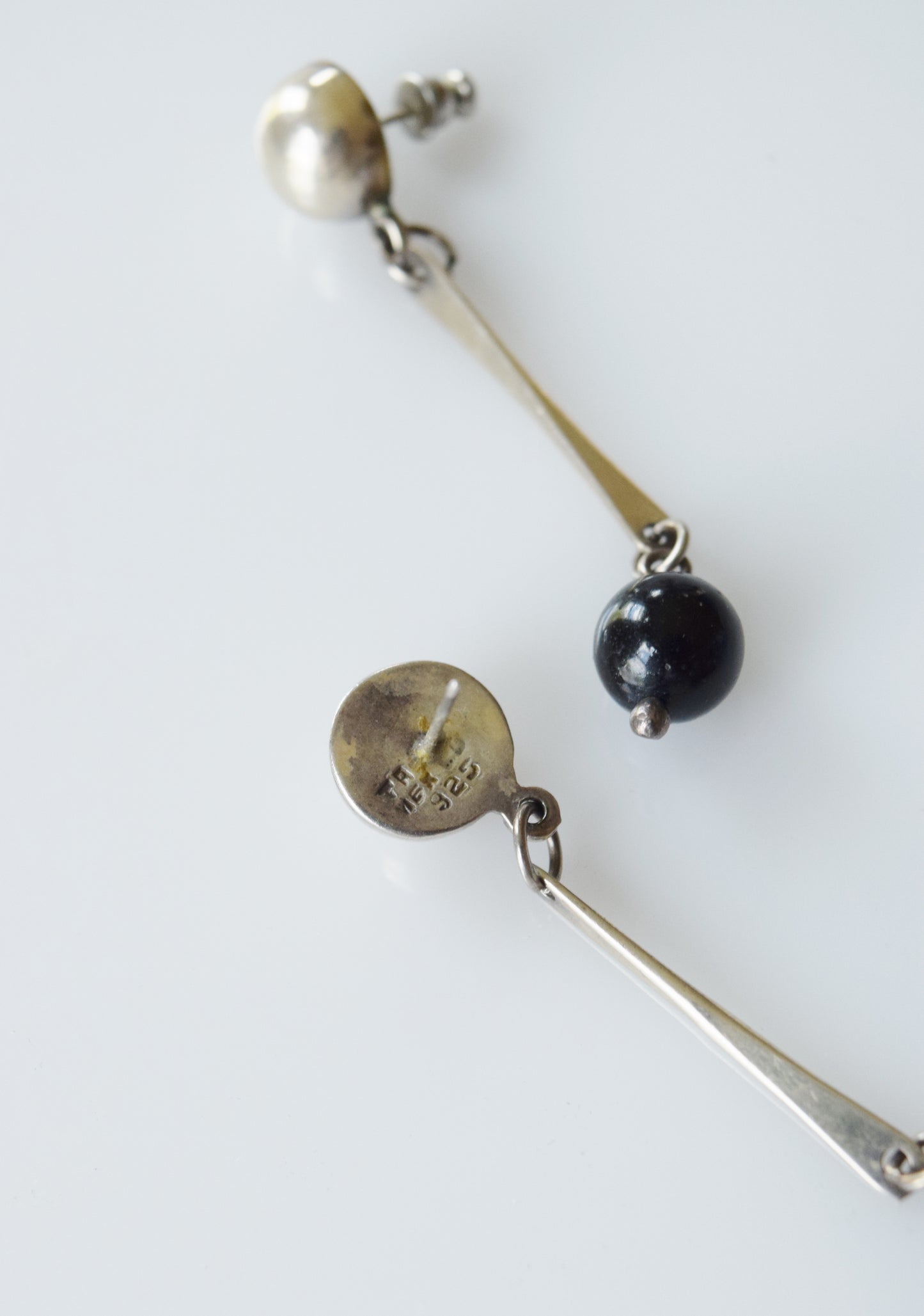 Vintage Sterling and Onyx Pendant Earrings