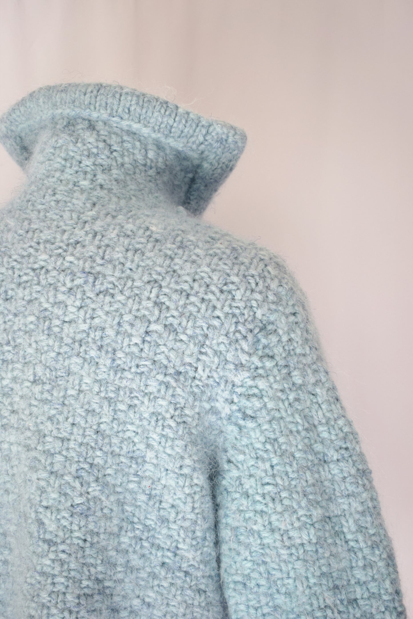 1970s Chunky Knit Mohair Jacket in Dusty Blue | M