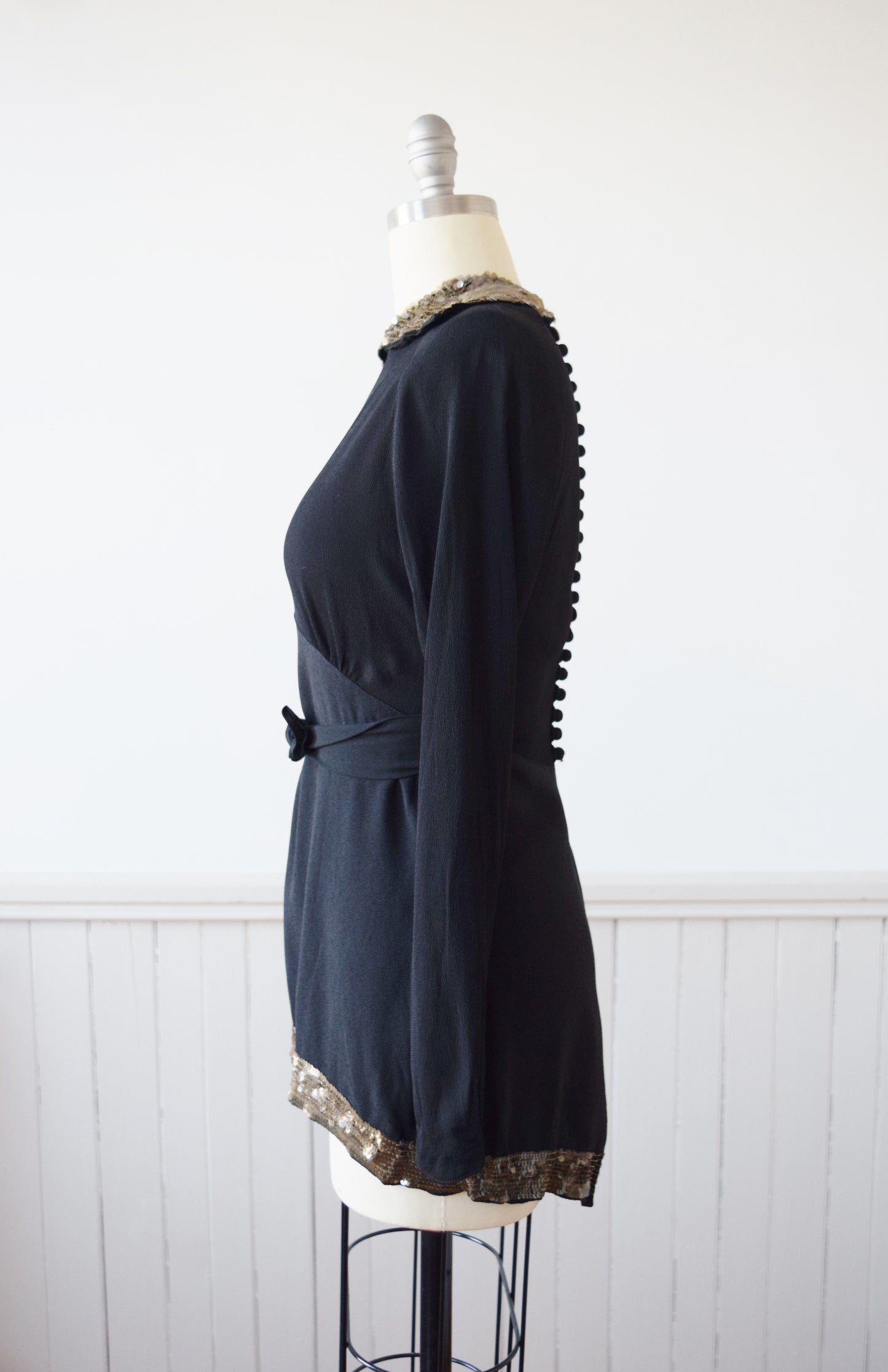 1930s Sequin Trimmed Rayon Blouse | S/M