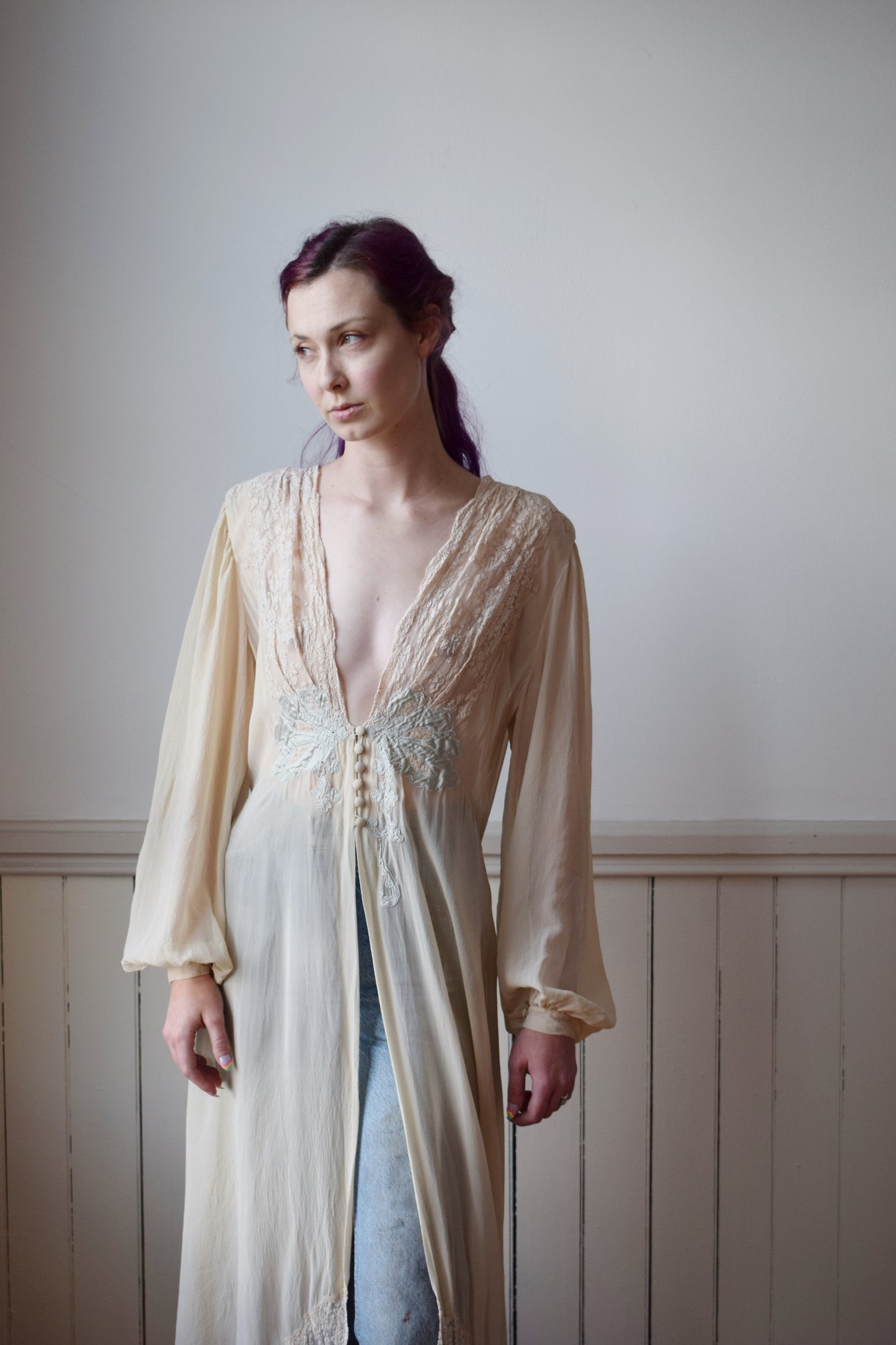 1940s Silk and Lace Dressing Gown | M/L