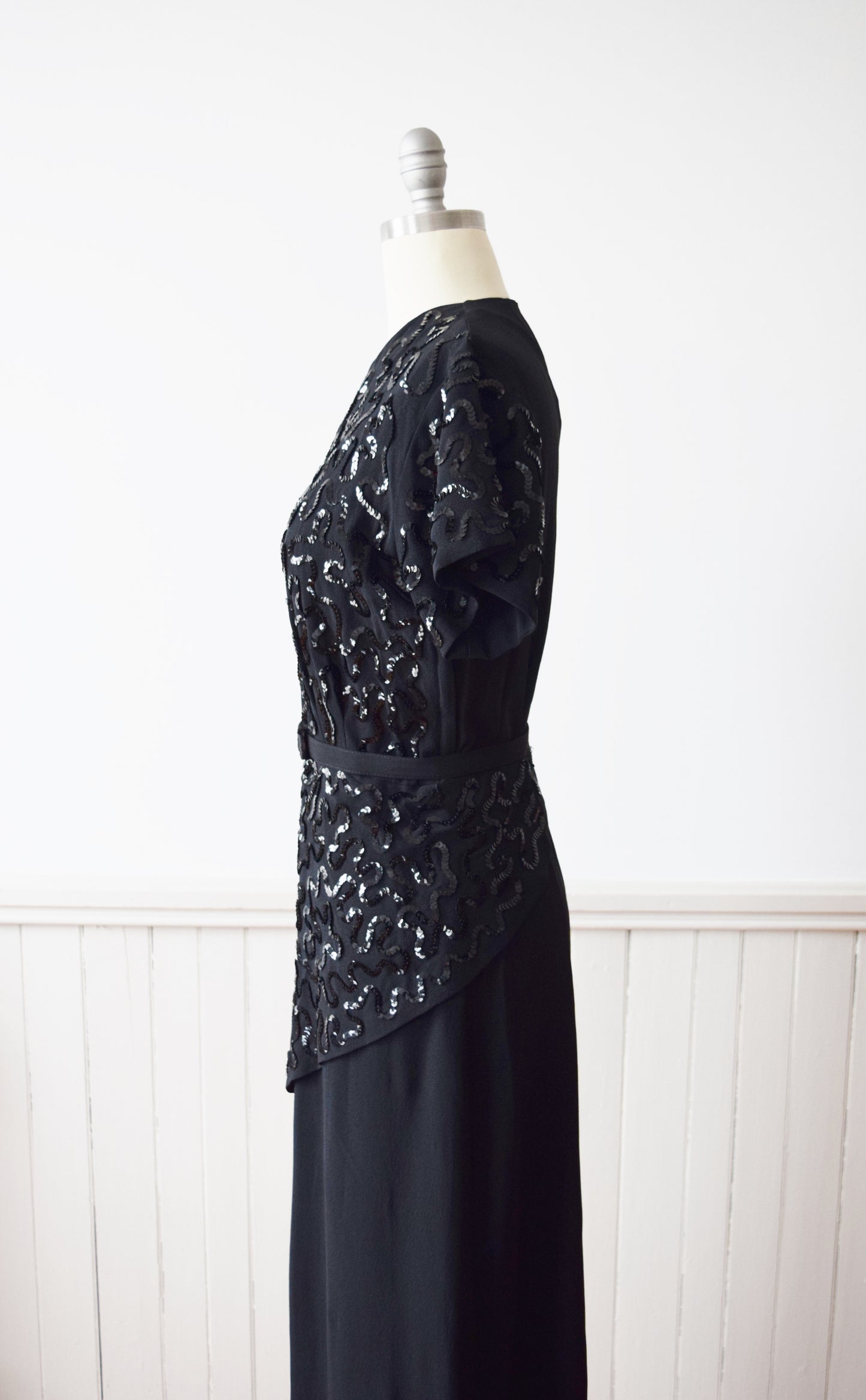 1940s Sequined Black Rayon Gown | M-L