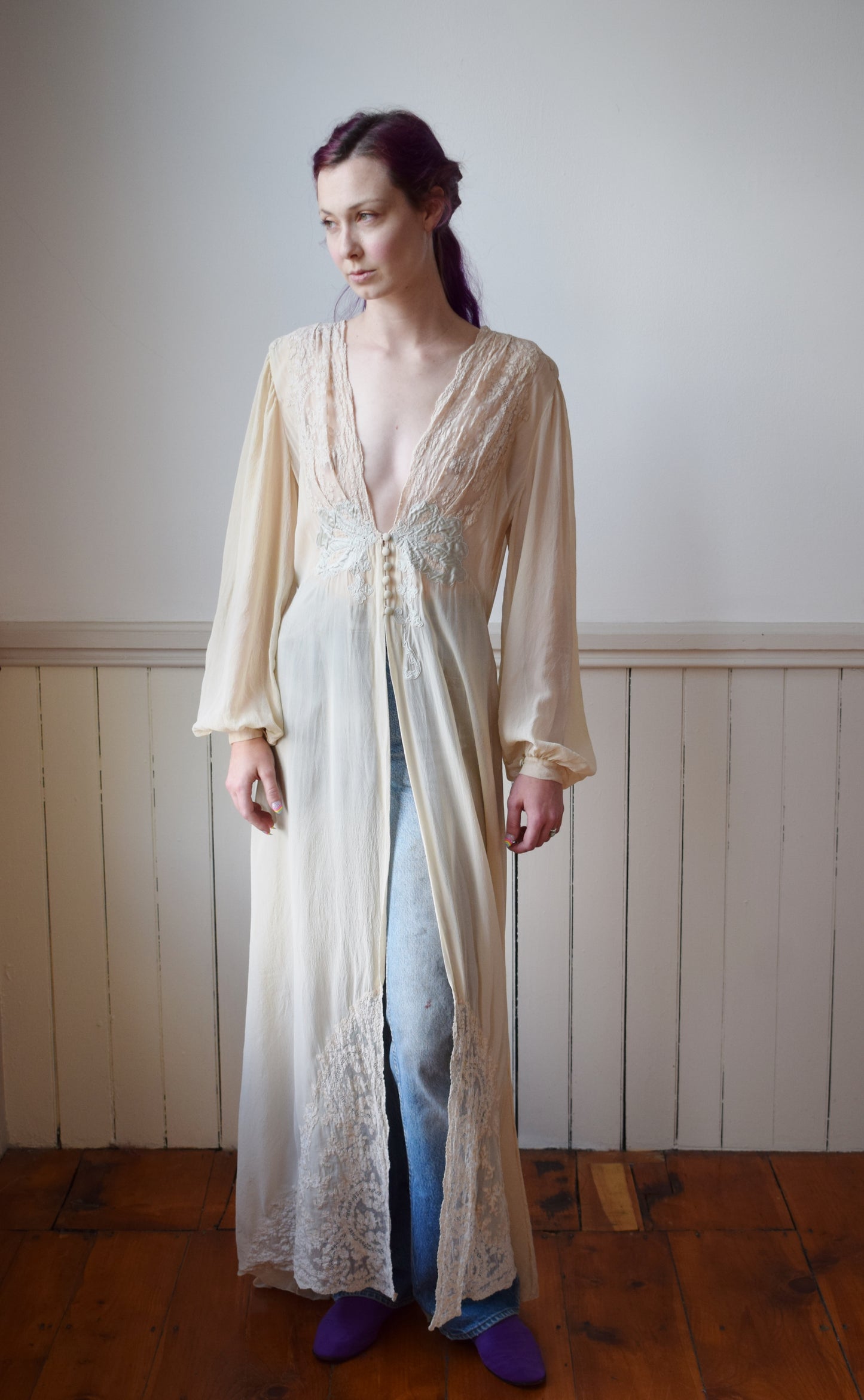 1940s Silk and Lace Dressing Gown | M/L