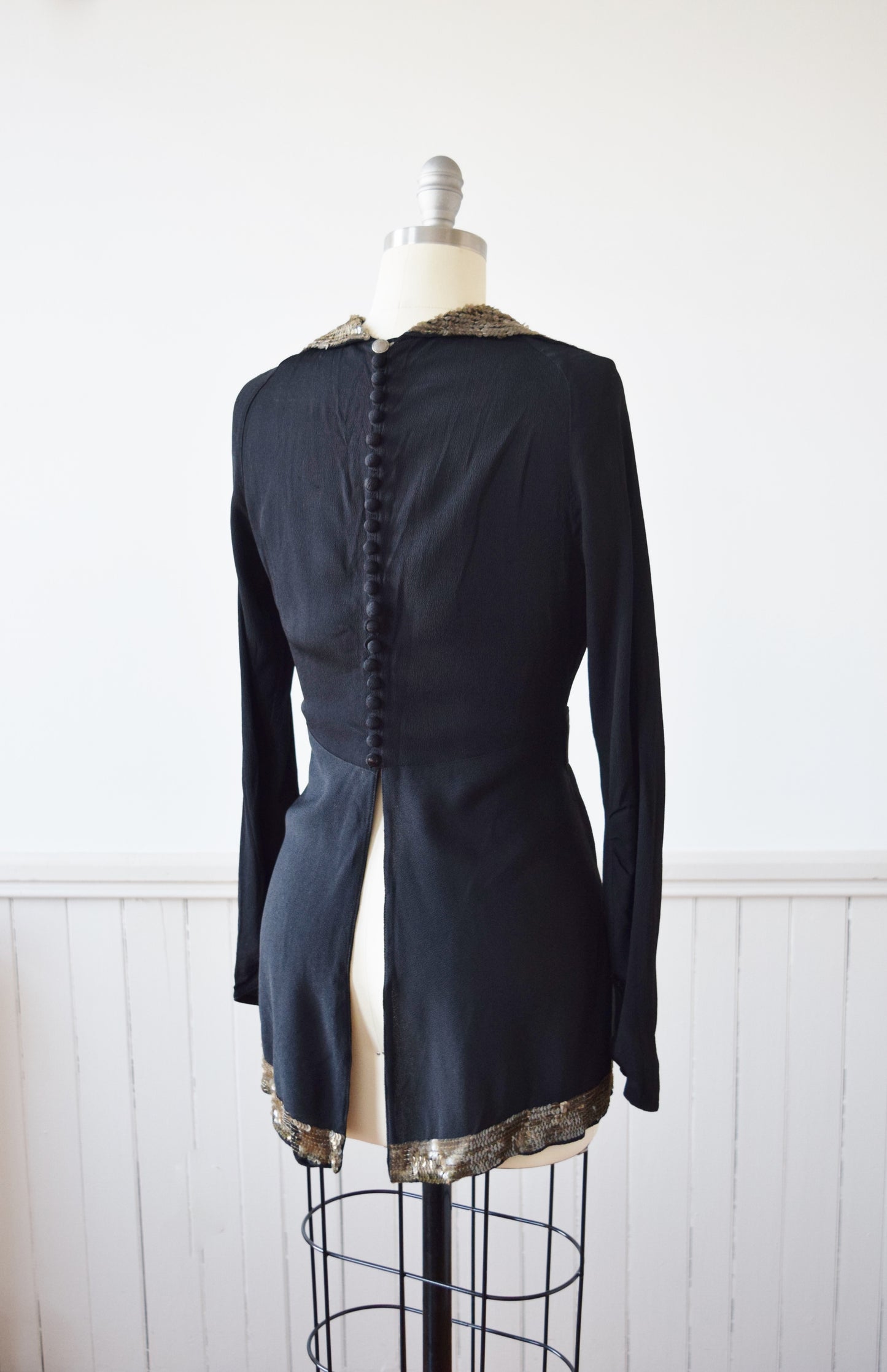 1930s Sequin Trimmed Rayon Blouse | S/M