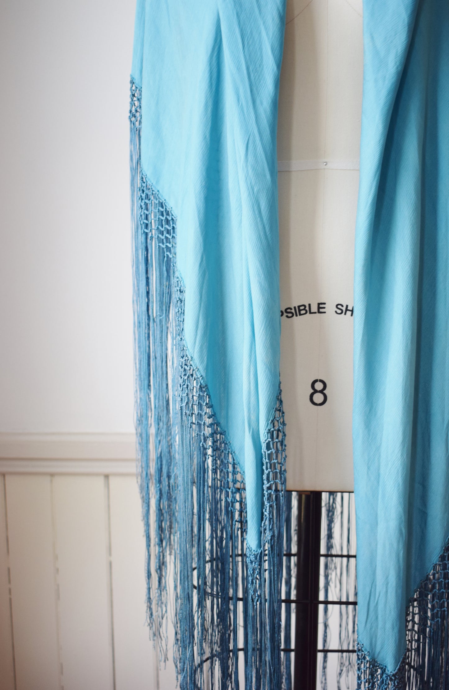 Antique Robin's Egg Blue Silk Piano Shawl