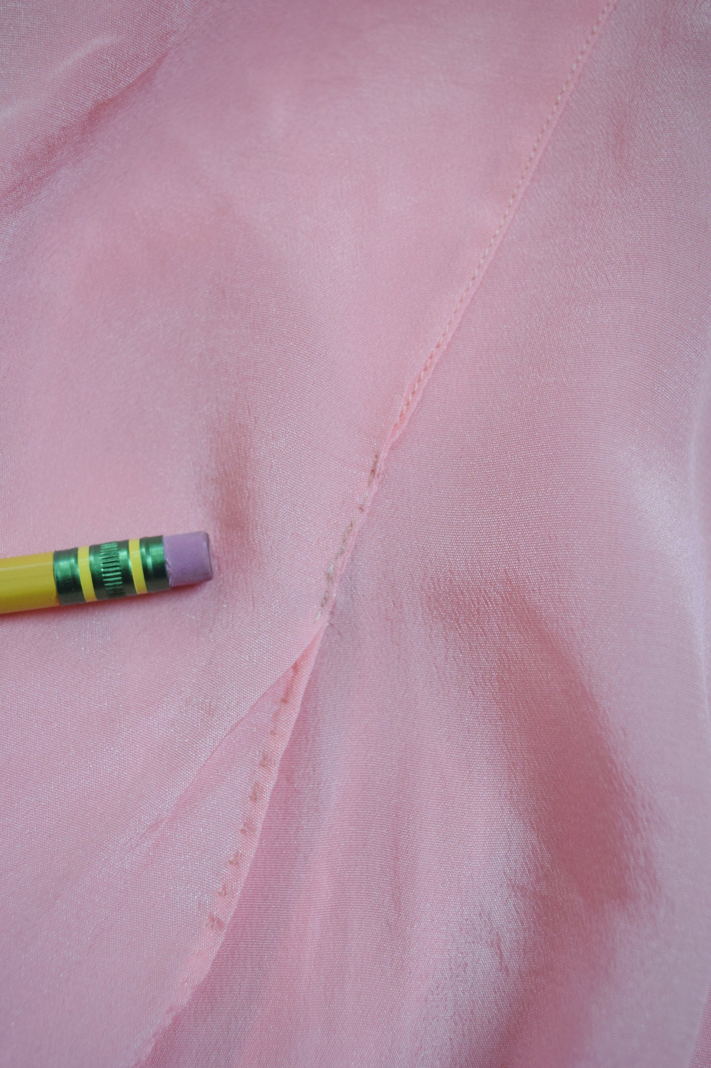 1930s Pink Ruffled Wrap Dress / Dressing Gown with Blue Sash