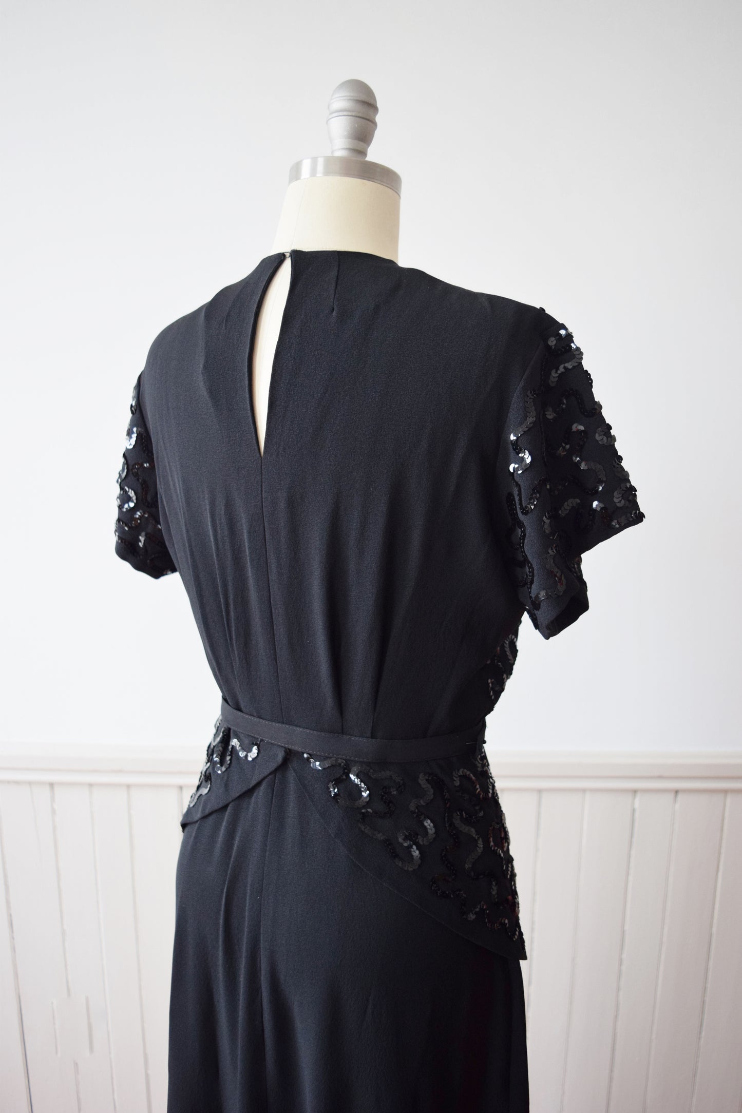 1940s Sequined Black Rayon Gown | M-L