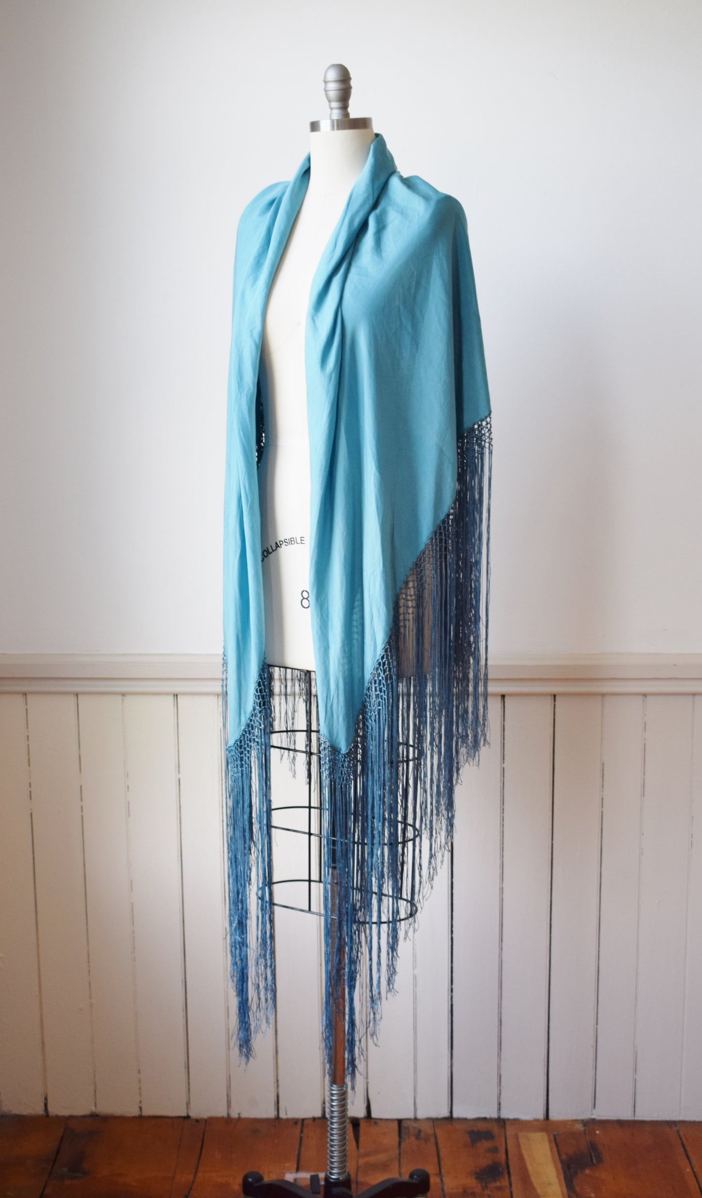 Antique Robin's Egg Blue Silk Piano Shawl