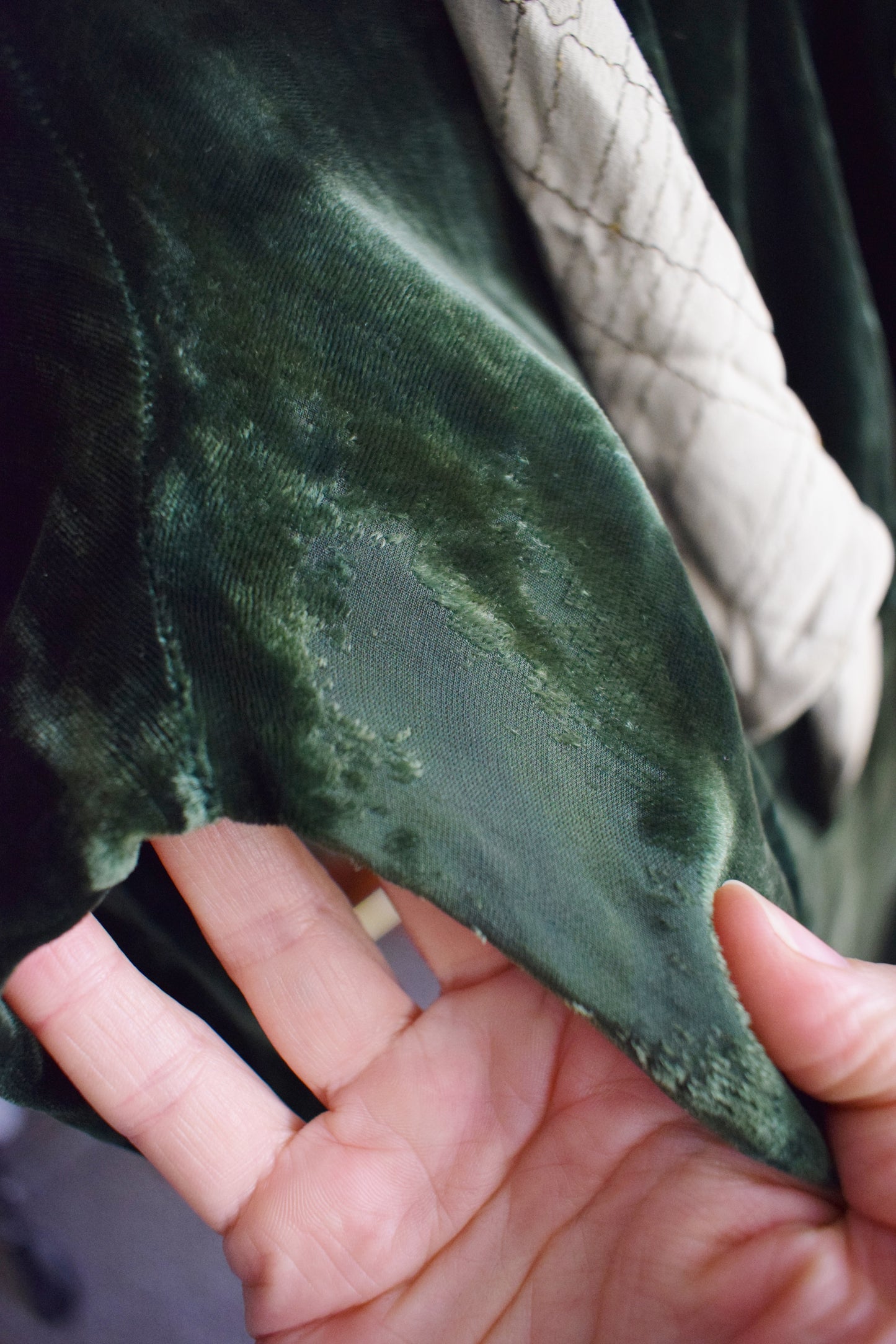 Antique 1920s Green Silk Velvet Dress | M