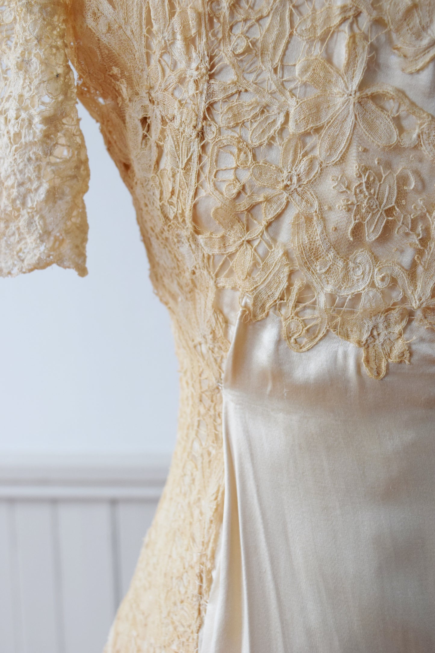Antique Silk Satin and Lace Edwardian Wedding Gown | 1910s | XS
