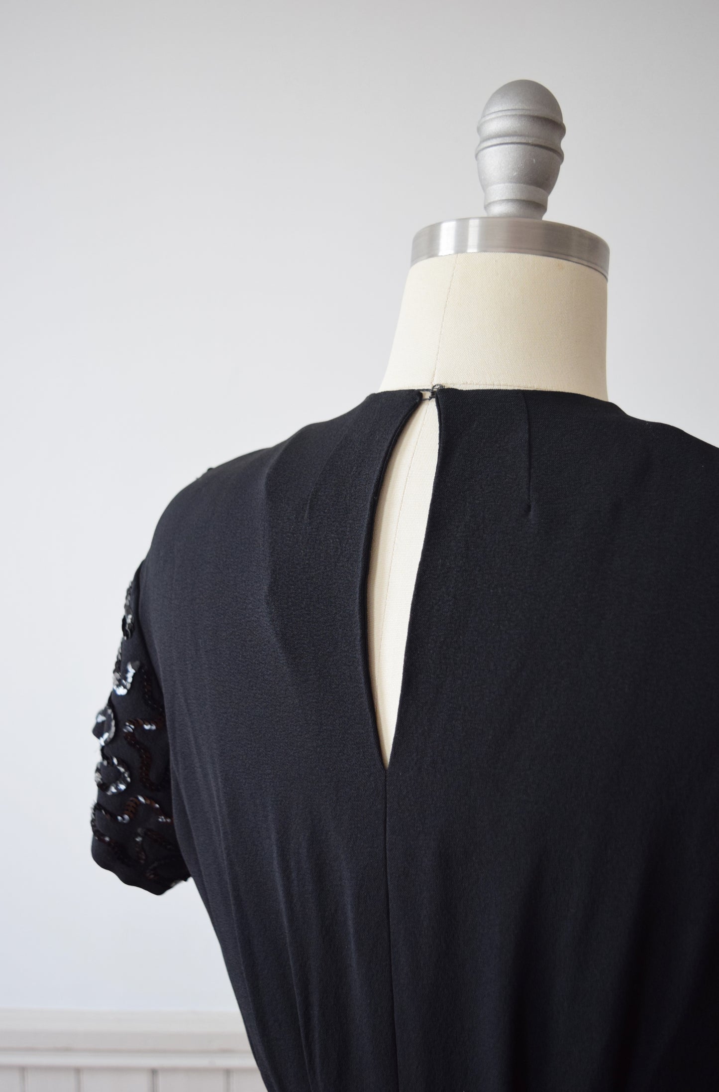 1940s Sequined Black Rayon Gown | M-L