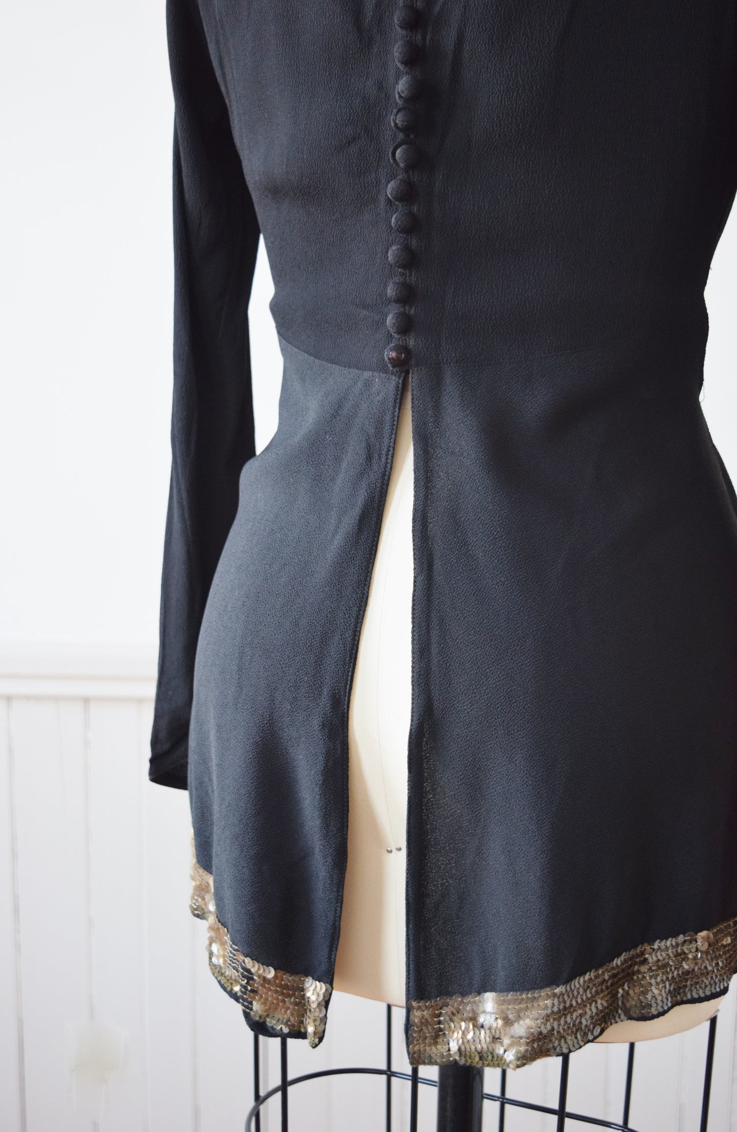 1930s Sequin Trimmed Rayon Blouse | S/M