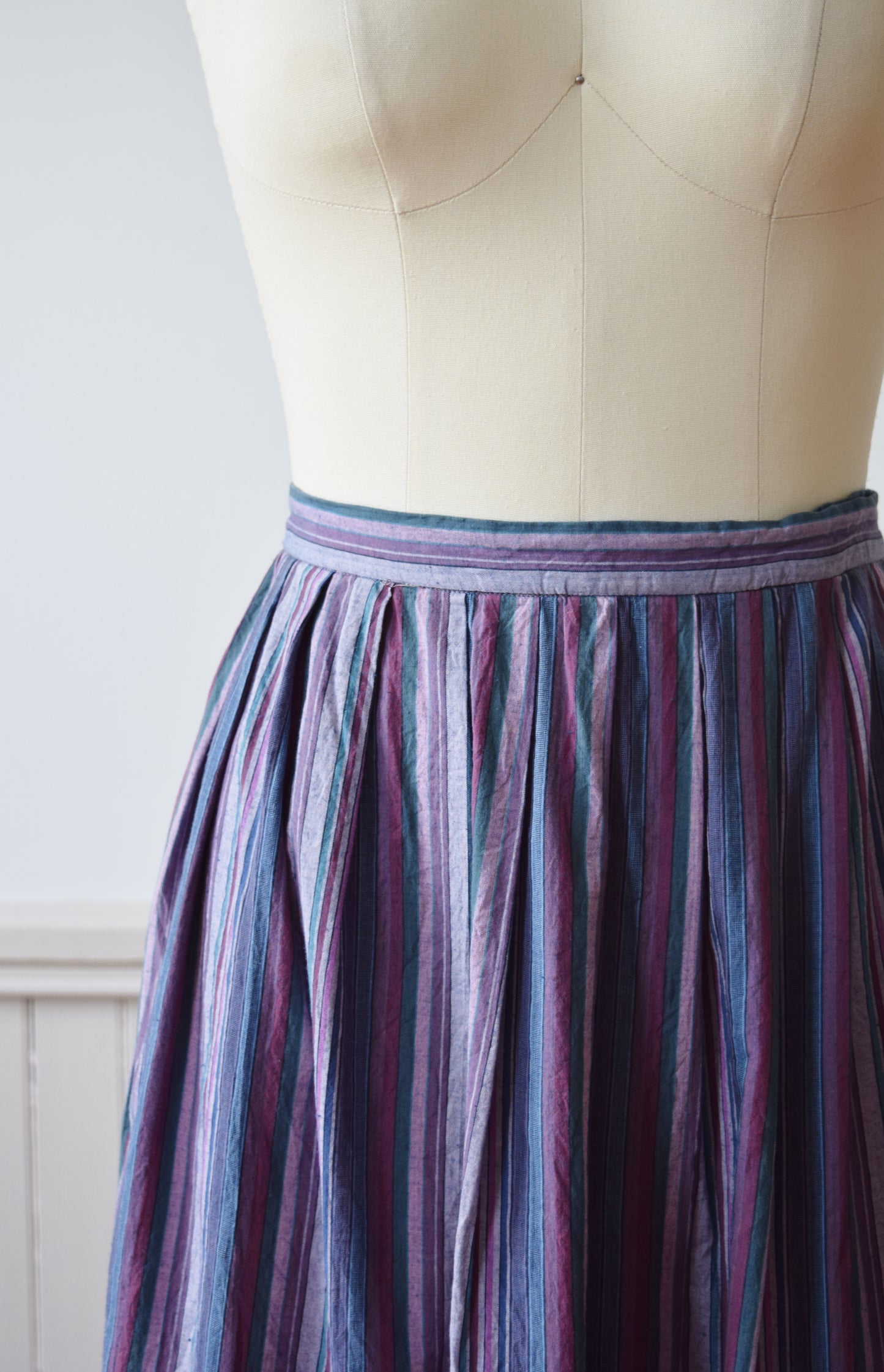 Striped Cotton Midi Skirt | 1980s | M