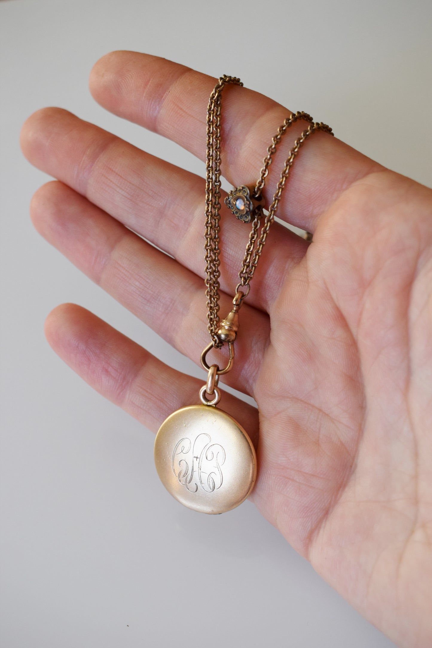Edwardian Gold Locket with Chain and Opal-Set Slider | CAP