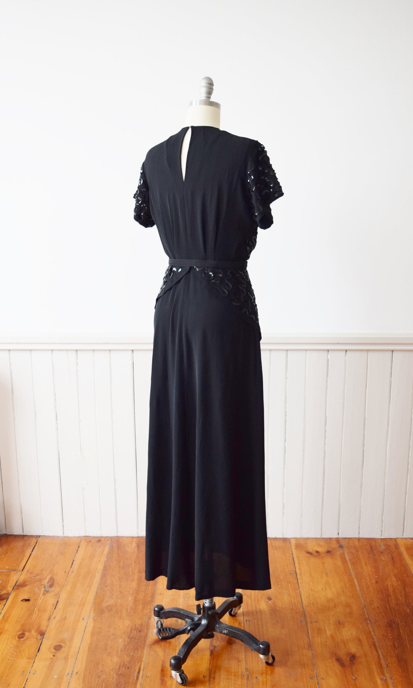 1940s Sequined Black Rayon Gown | M-L