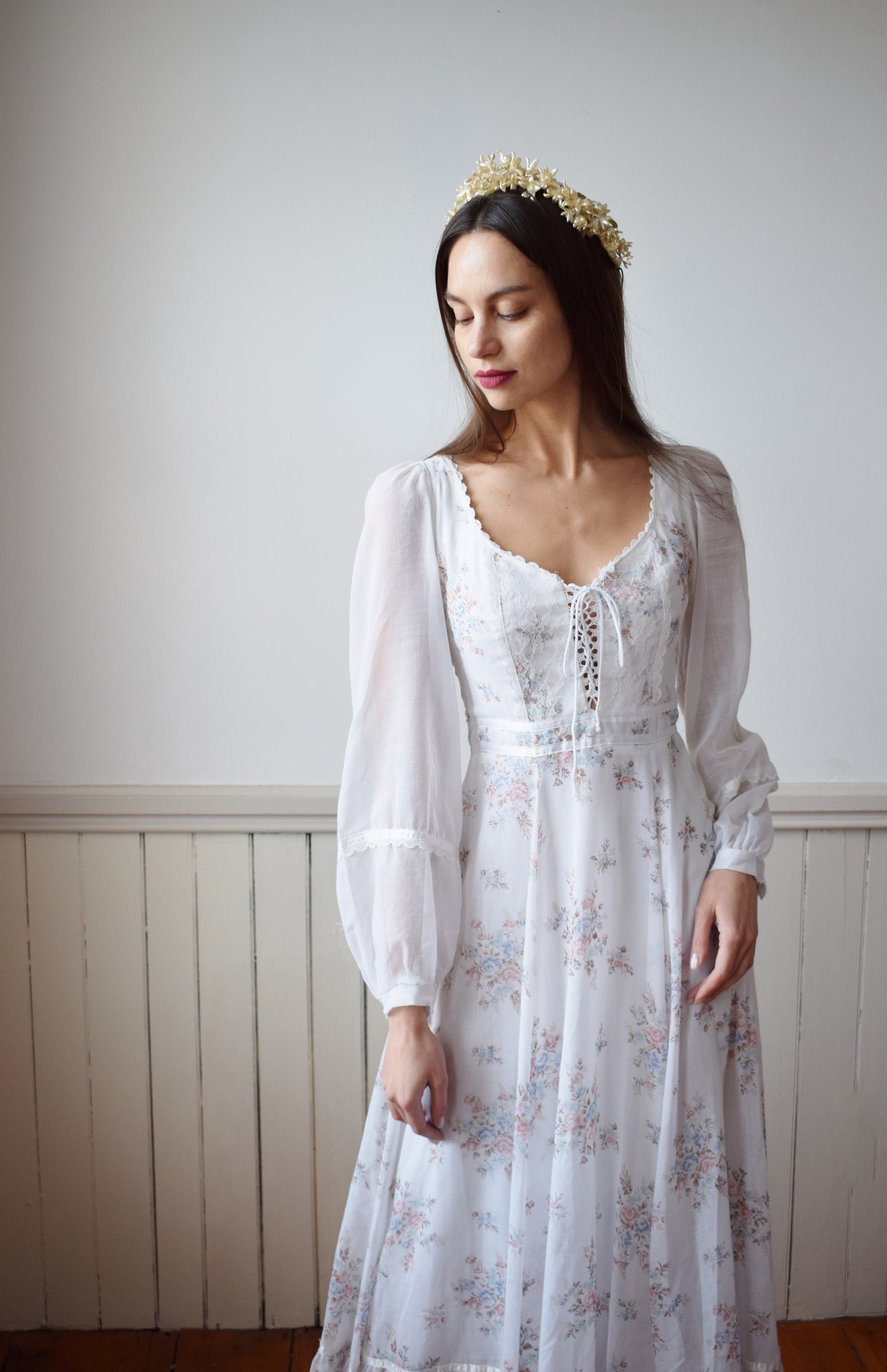 1970s Gunne Sax Gown | Antique Floral | XS/S