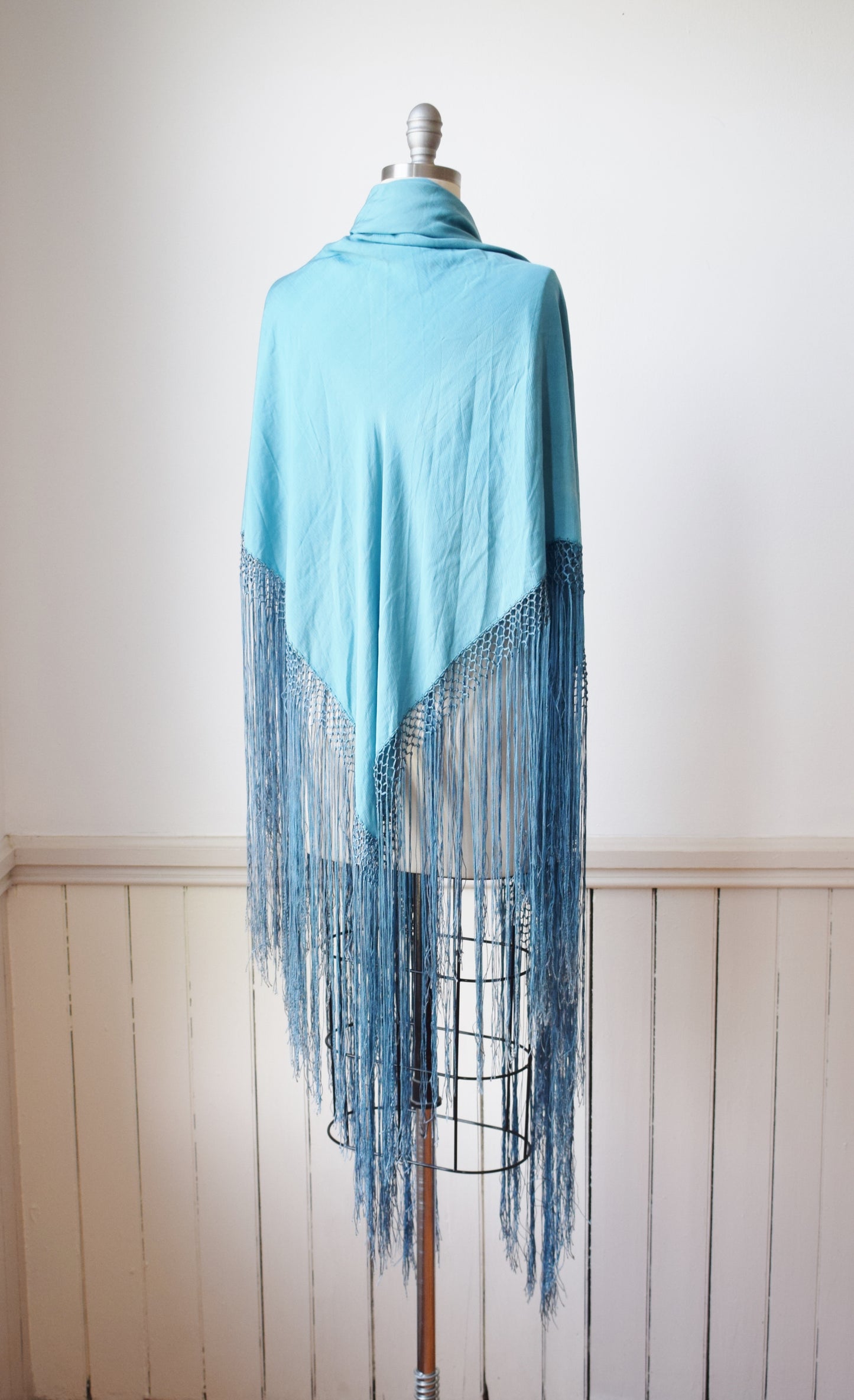 Antique Robin's Egg Blue Silk Piano Shawl