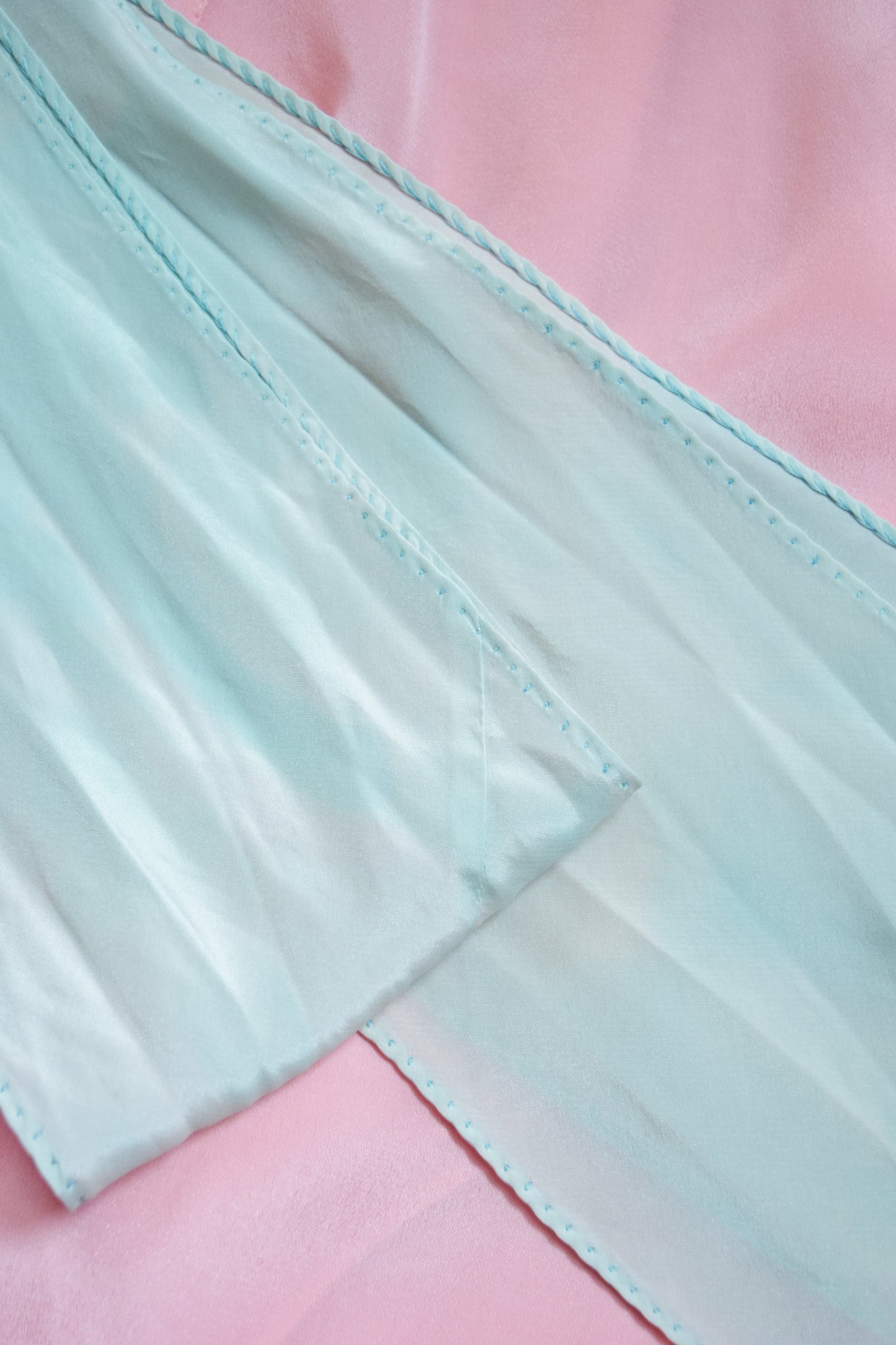 1930s Pink Ruffled Wrap Dress / Dressing Gown with Blue Sash