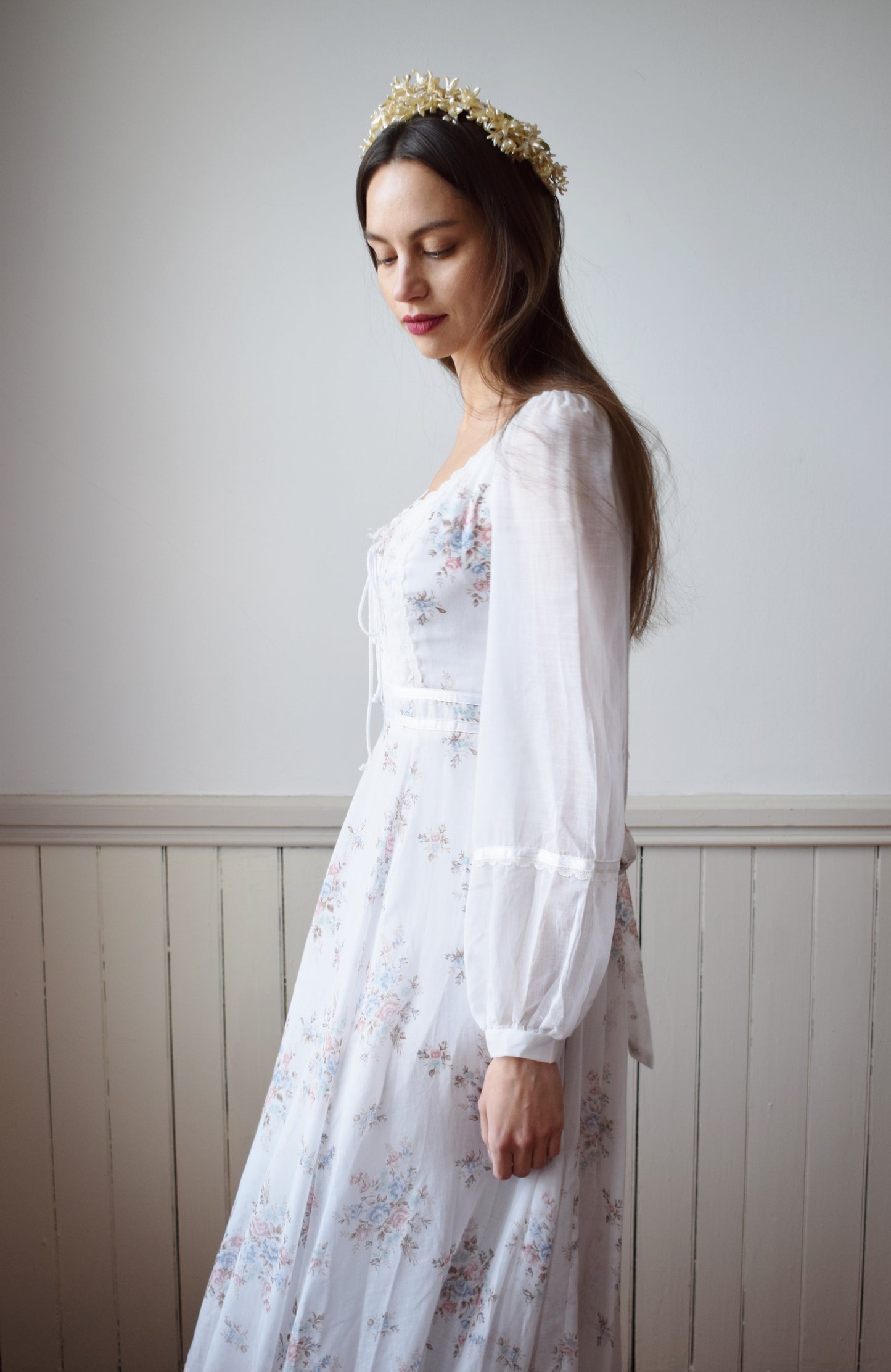 1970s Gunne Sax Gown | Antique Floral | XS/S