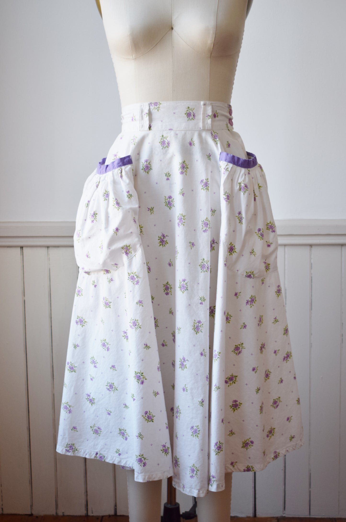 1950s Floral Circle Skirt with Big Pockets | XS