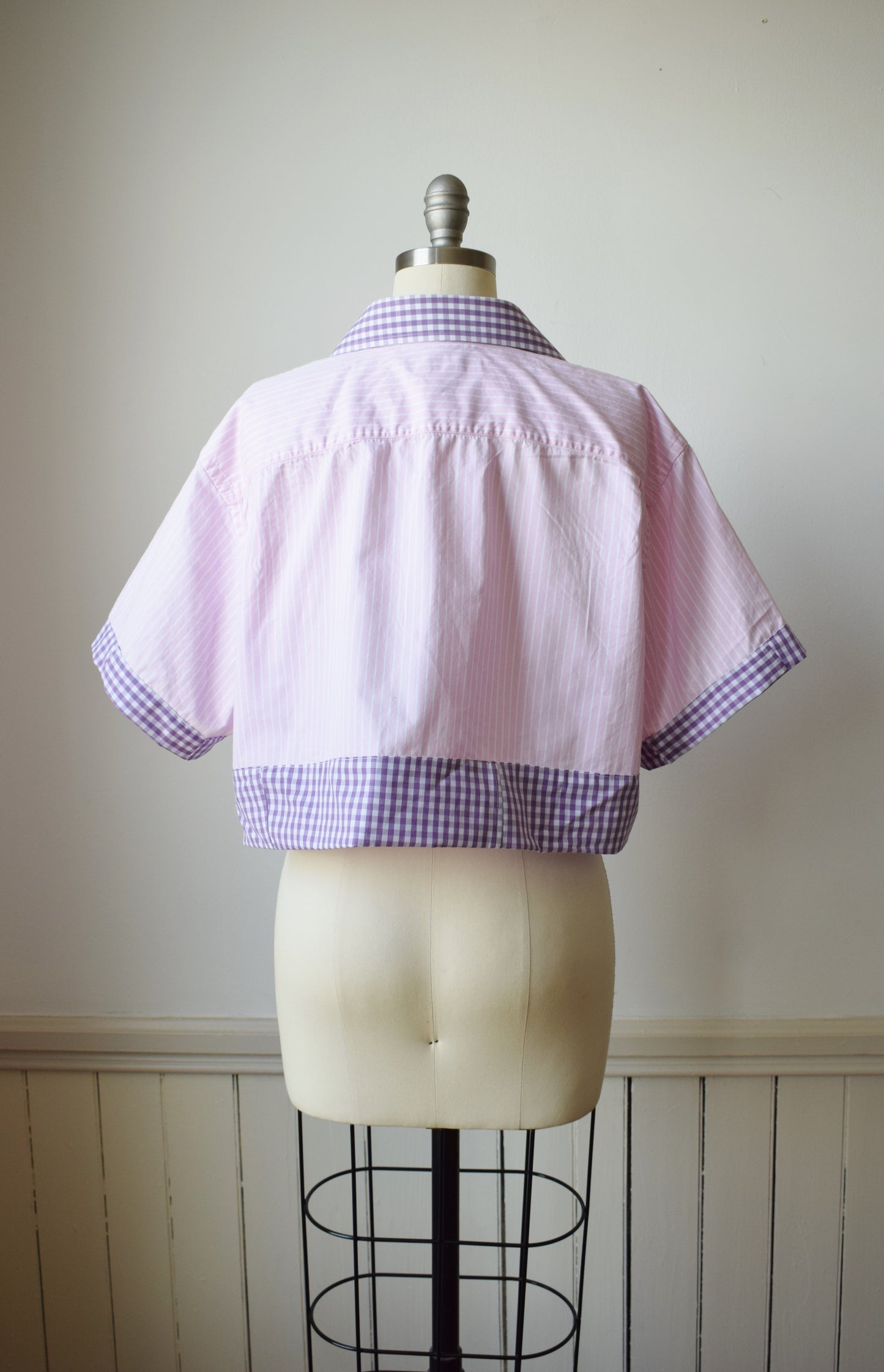 Mixed Print/ Reworked Button Up Top | Pink + Purple