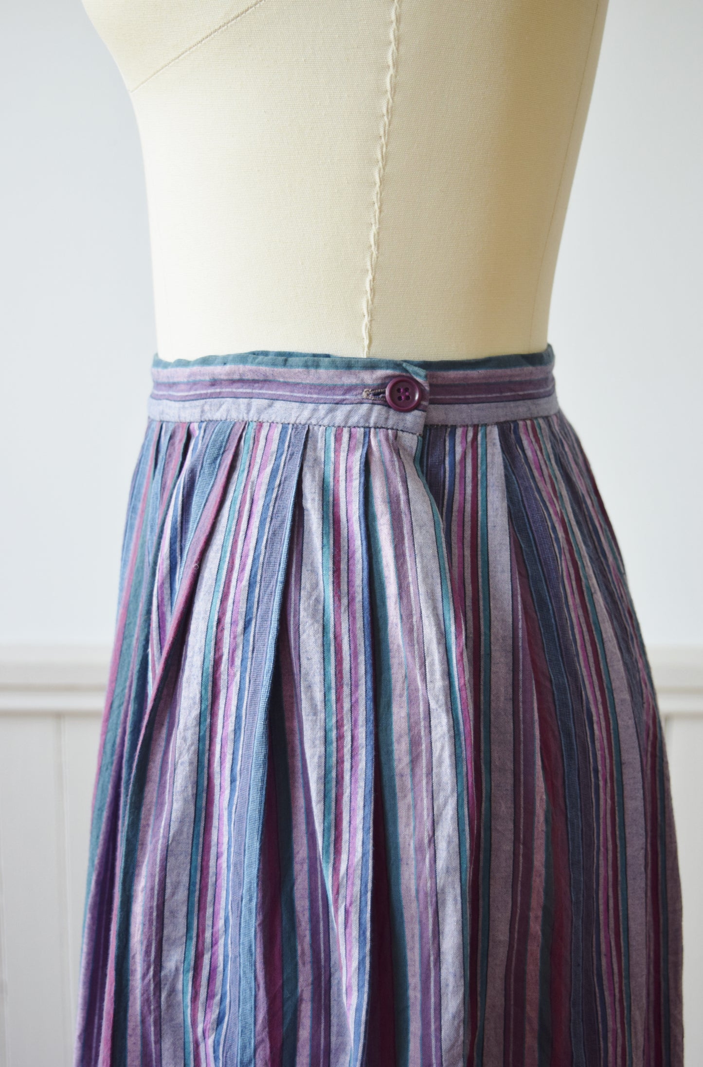 Striped Cotton Midi Skirt | 1980s | M