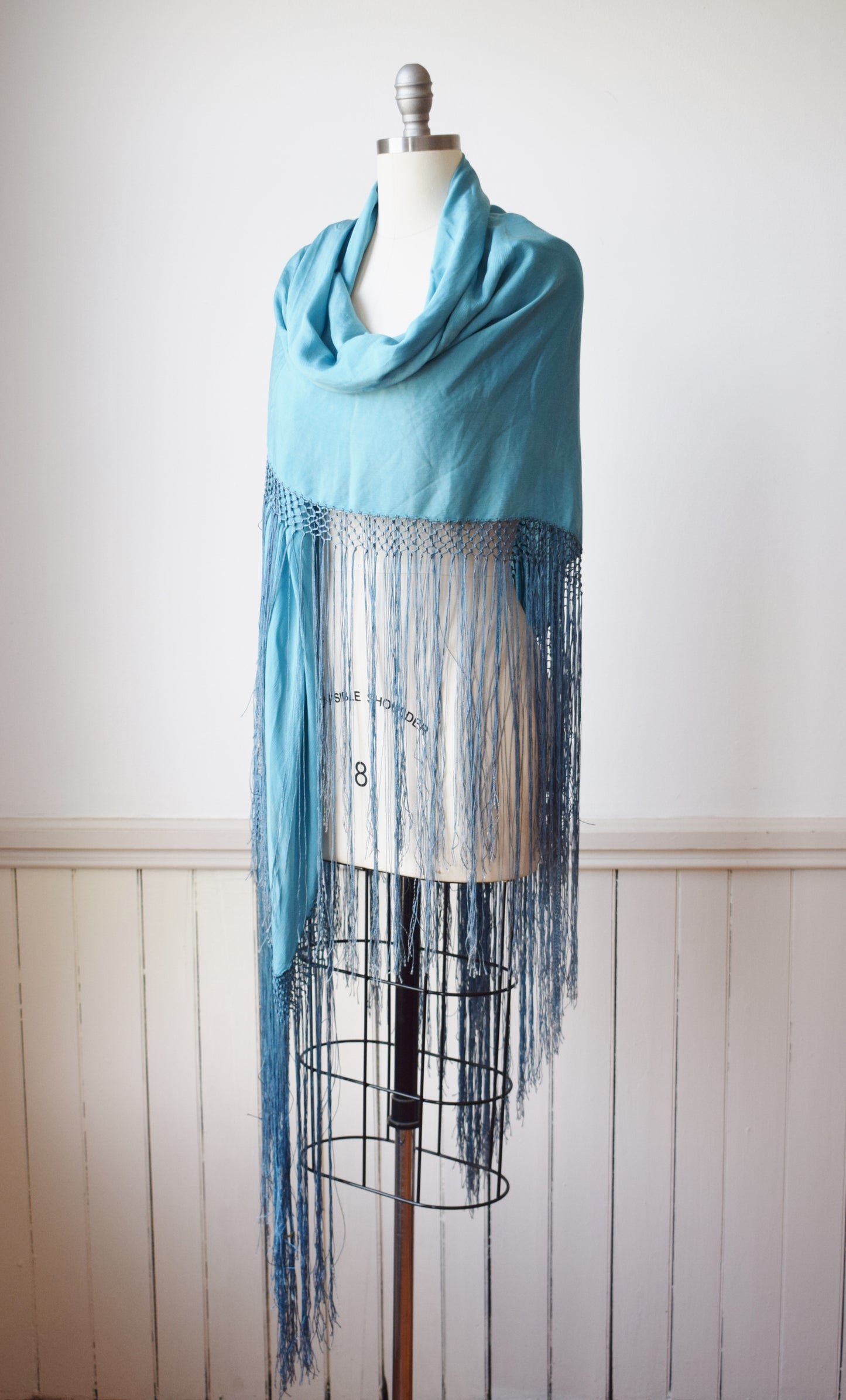 Antique Robin's Egg Blue Silk Piano Shawl