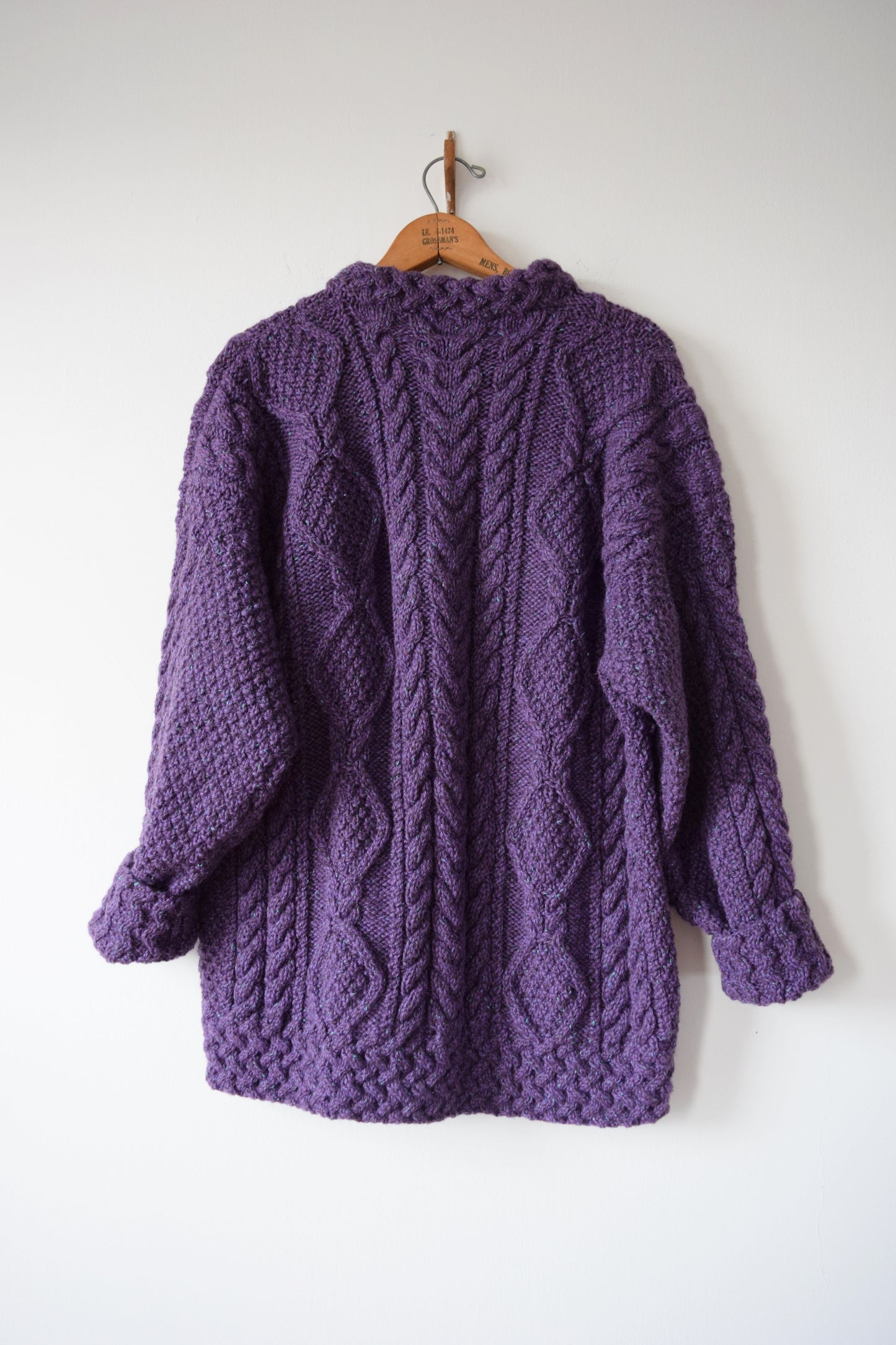 Vintage Irish Wool Cableknit in Plum | Hand Darned | M-L
