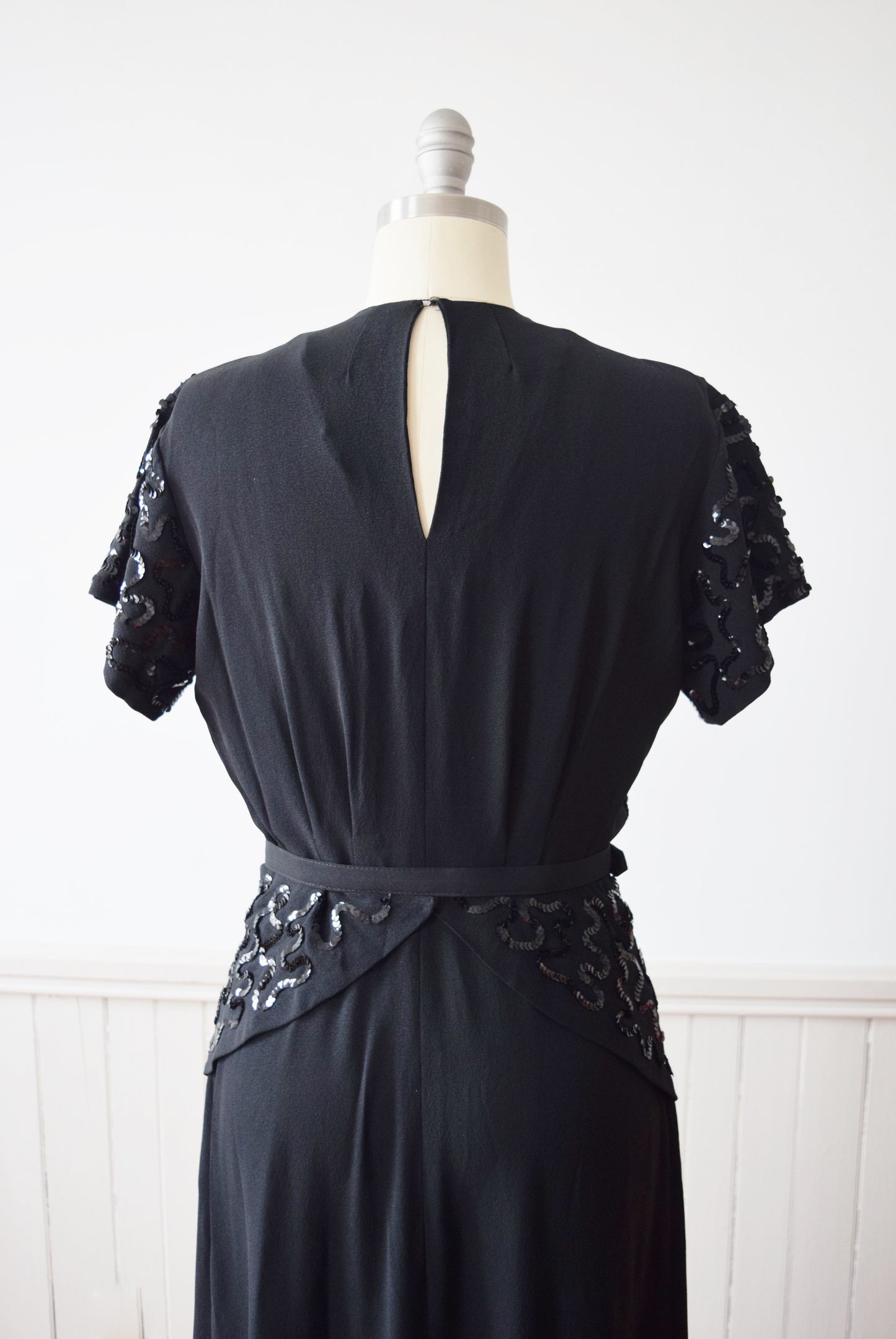 1940s Sequined Black Rayon Gown | M-L