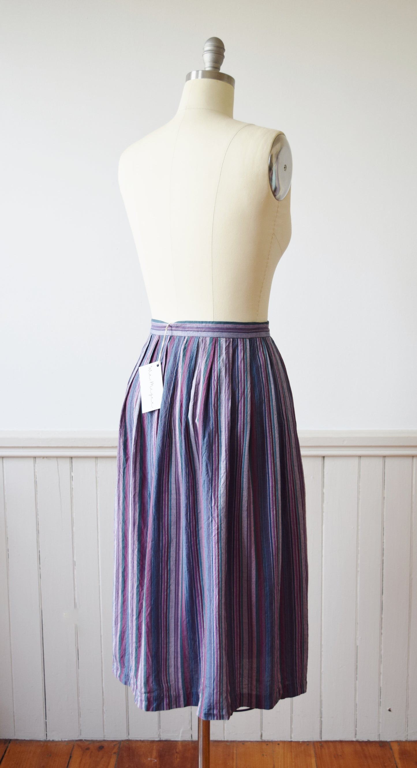 Striped Cotton Midi Skirt | 1980s | M