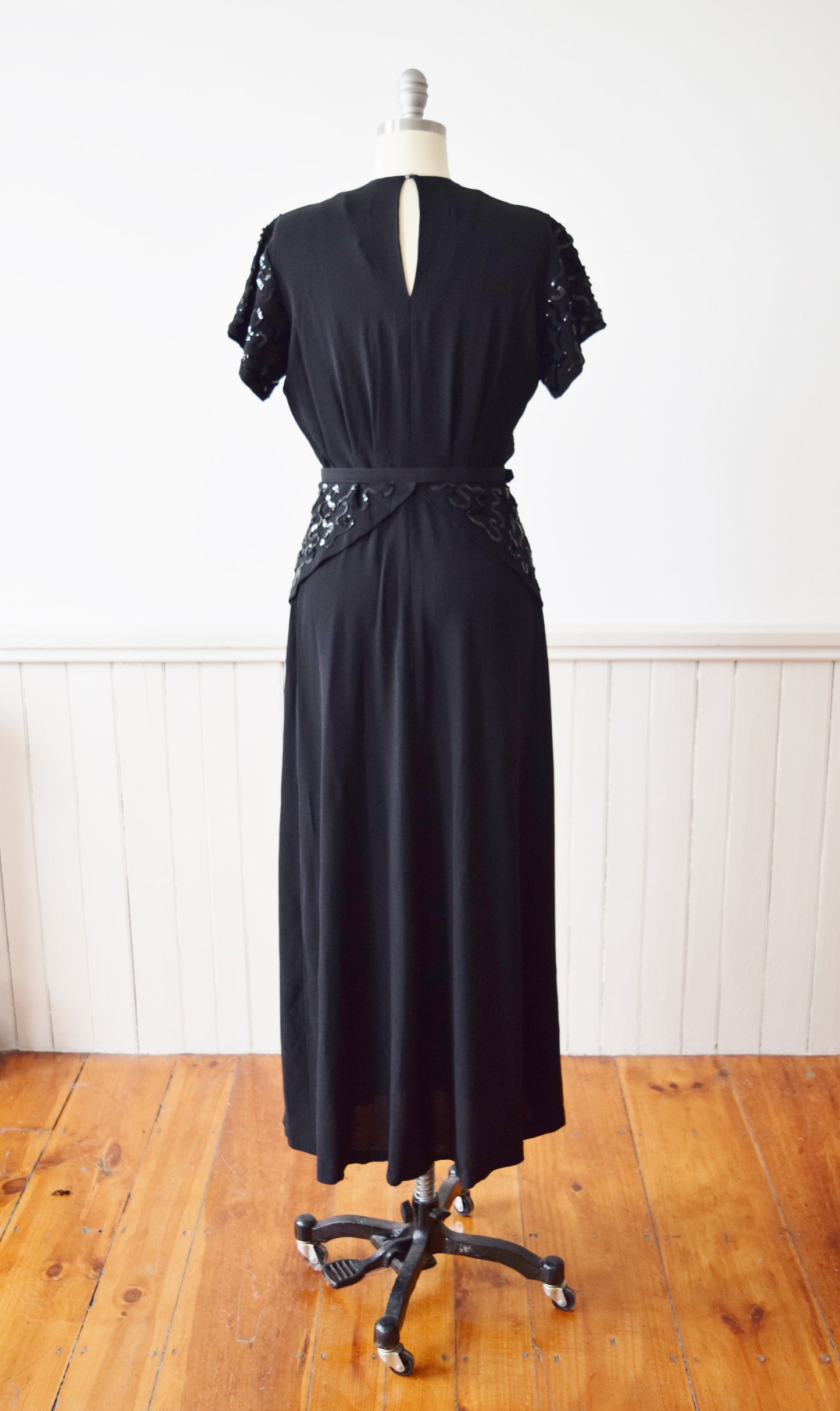 1940s Sequined Black Rayon Gown | M-L