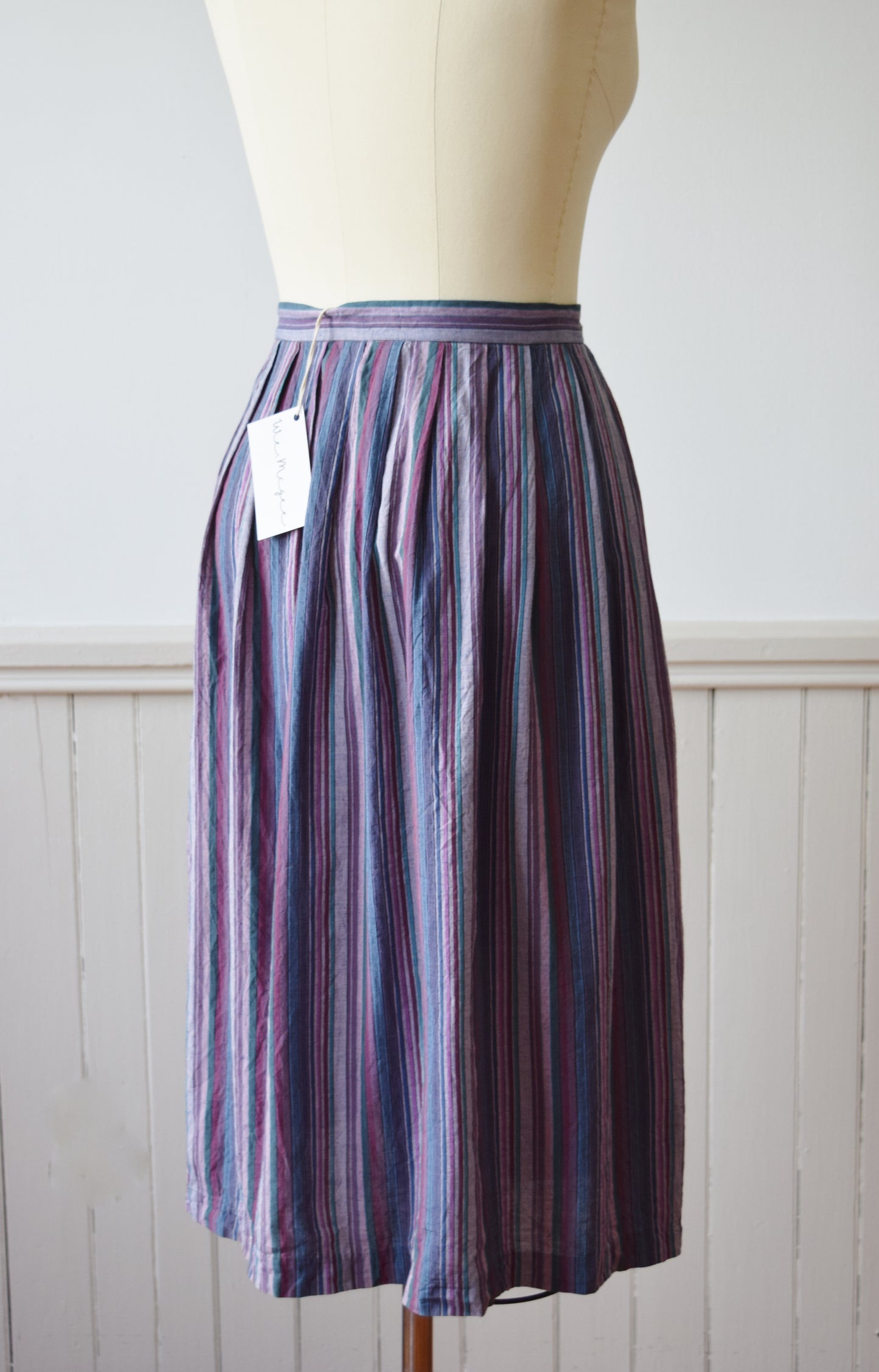 Striped Cotton Midi Skirt | 1980s | M