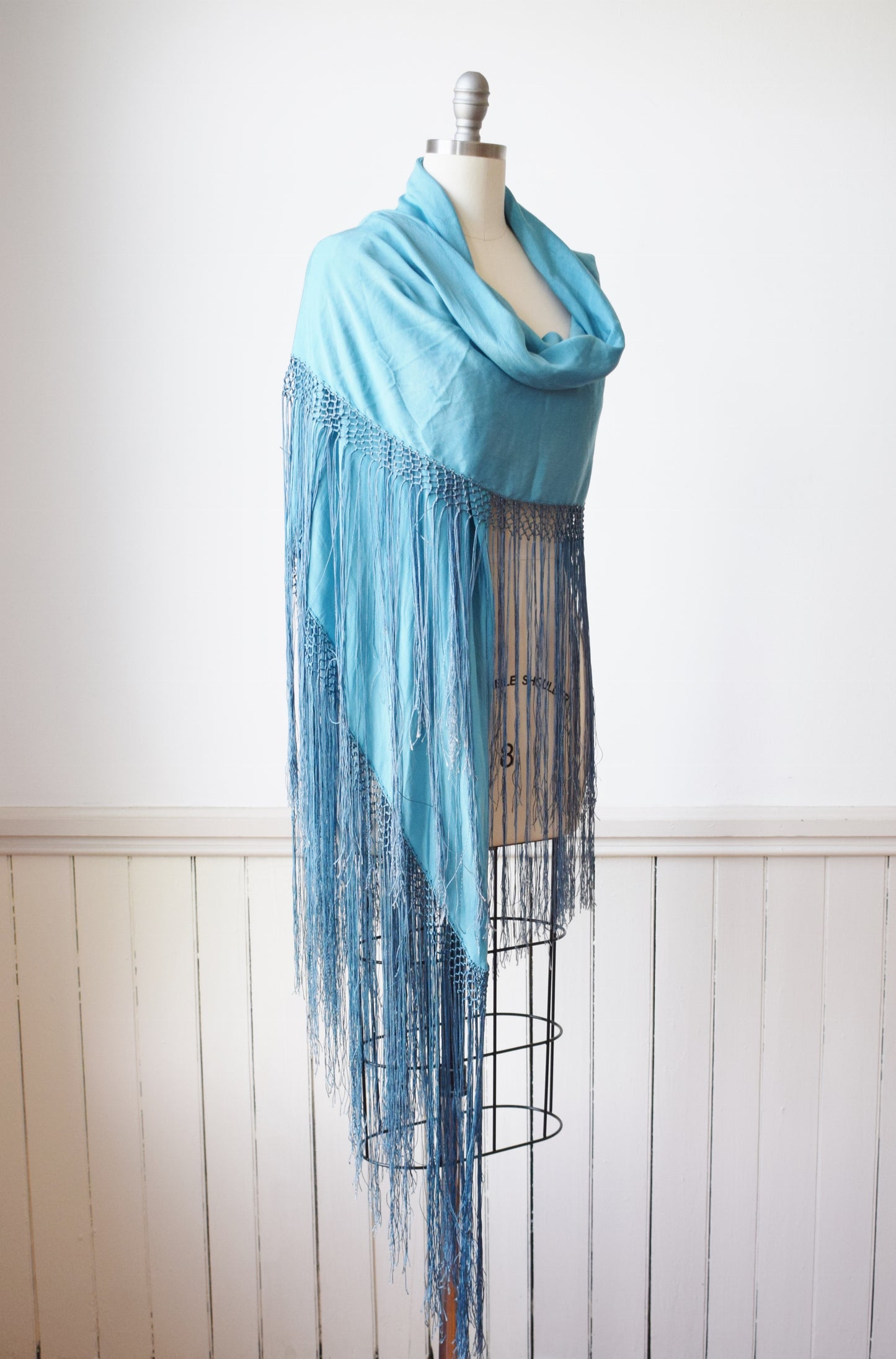 Antique Robin's Egg Blue Silk Piano Shawl