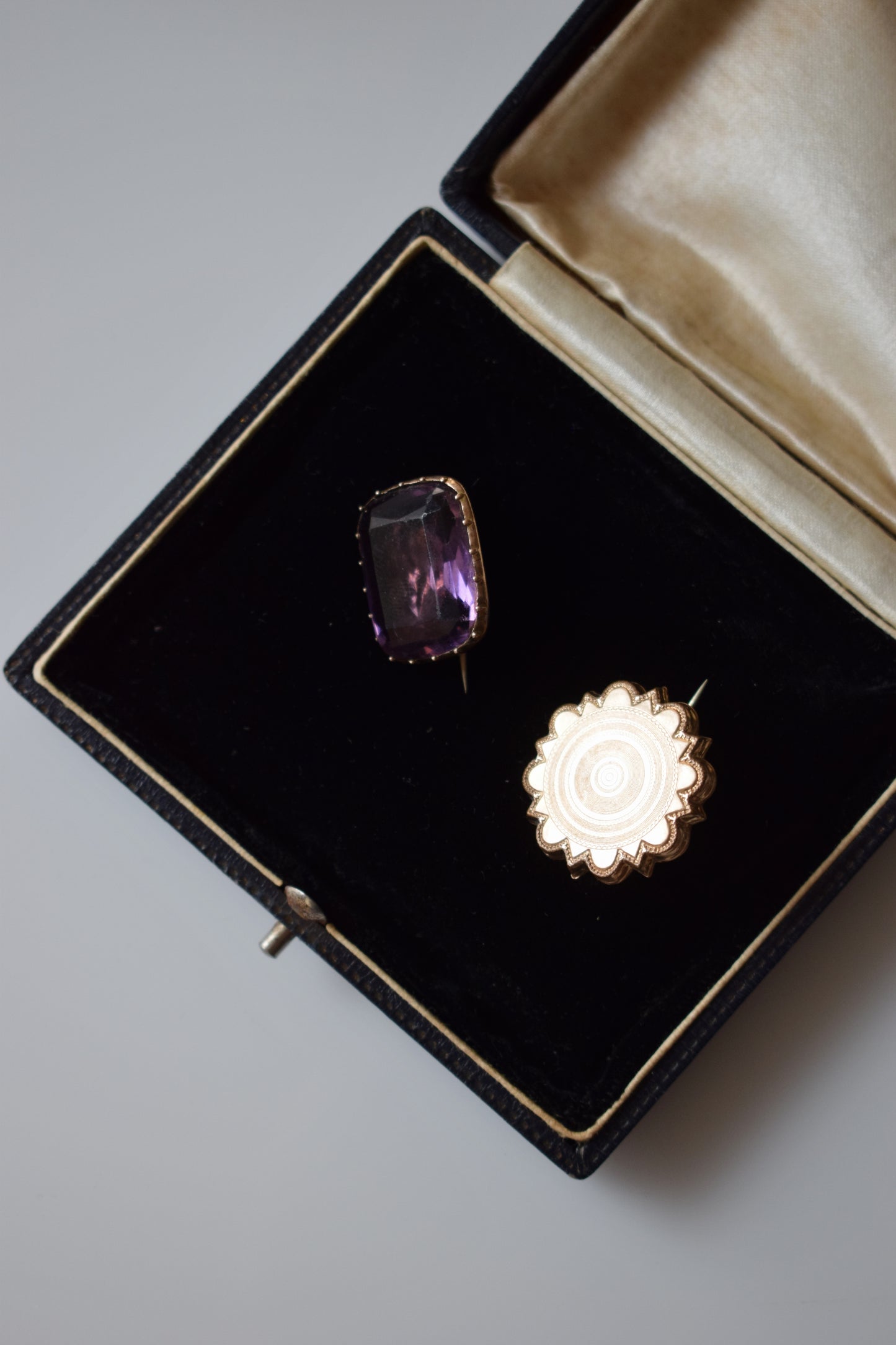 Pair of Victorian Brooches: Amethyst and Sunburst